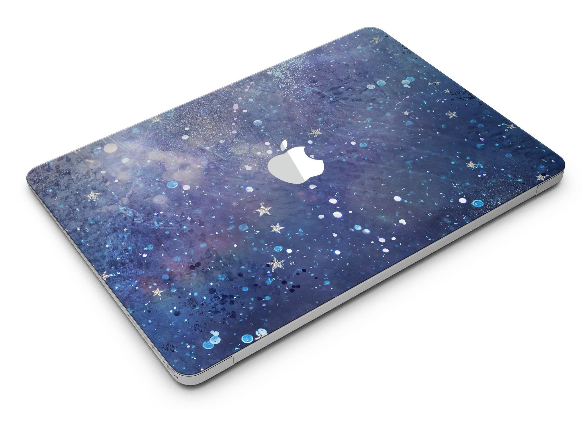 Abstract Blue Grungy Stars MacBook Air Skin Kit showcasing a vibrant design on a sleek laptop surface.