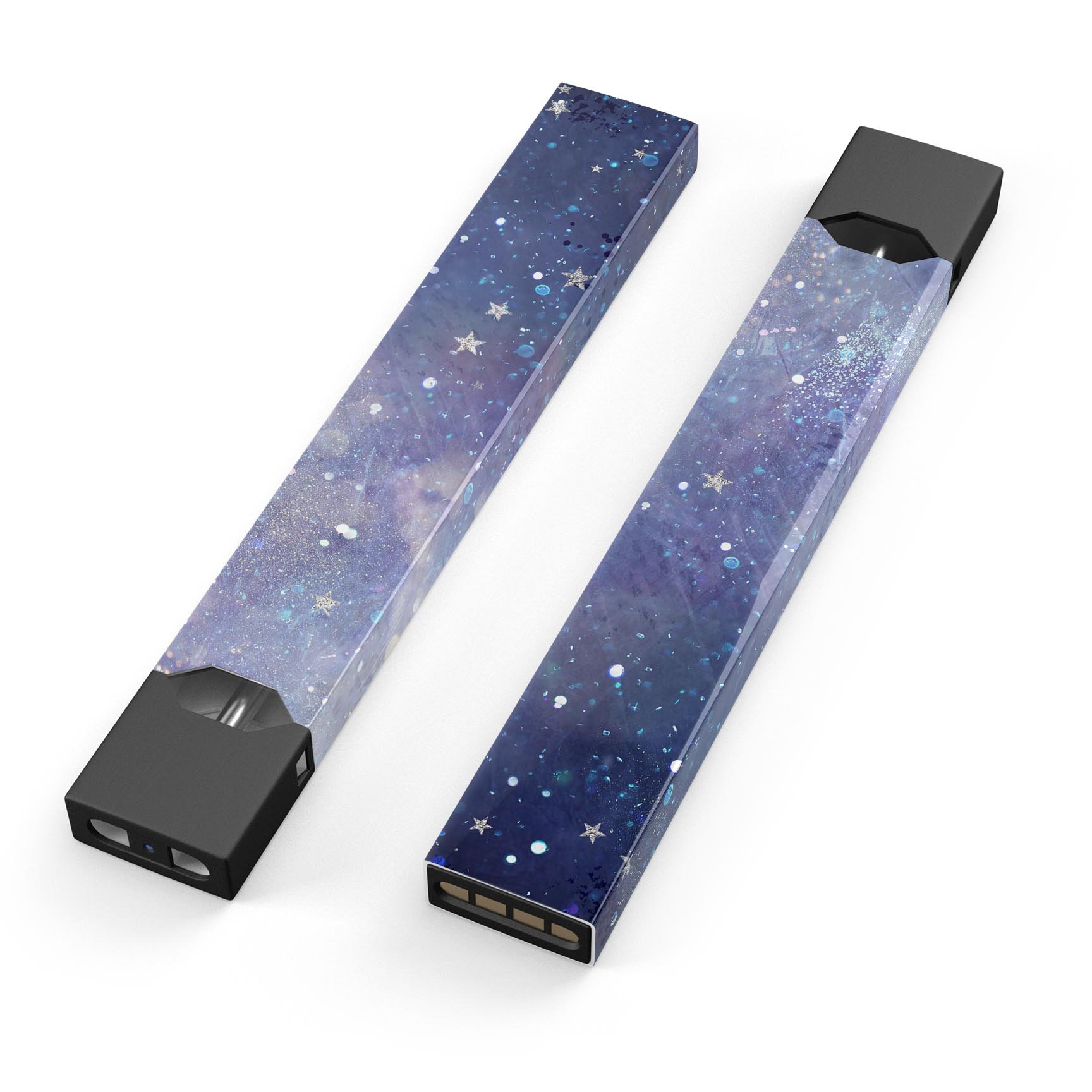 Abstract Blue Grungy Stars skin-wrap for JUUL vaping device, showcasing vibrant colors and unique design.