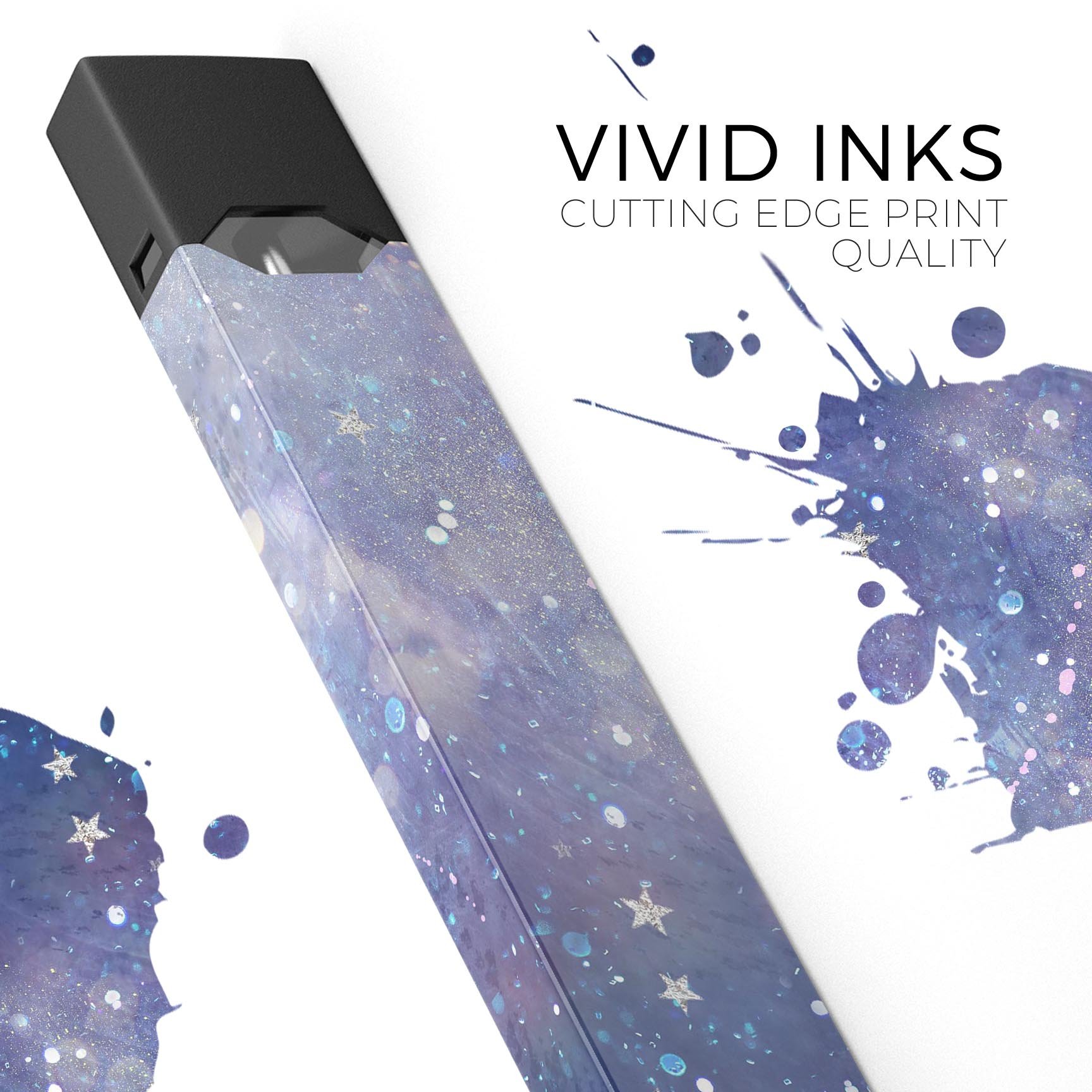 Abstract Blue Grungy Stars skin-wrap for JUUL vaping device, showcasing vibrant colors and unique design.