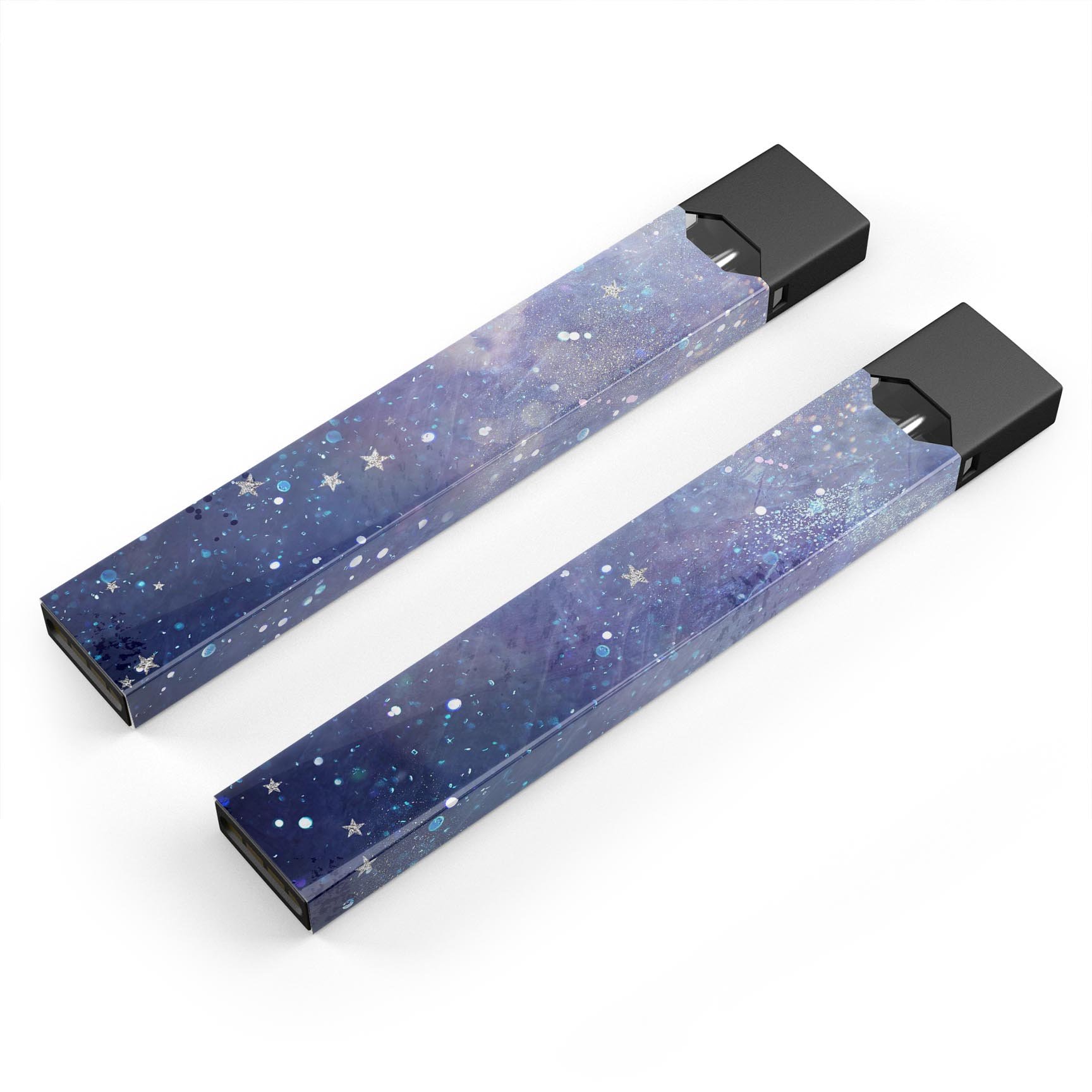 Abstract Blue Grungy Stars skin-wrap for JUUL vaping device, showcasing vibrant colors and unique design.