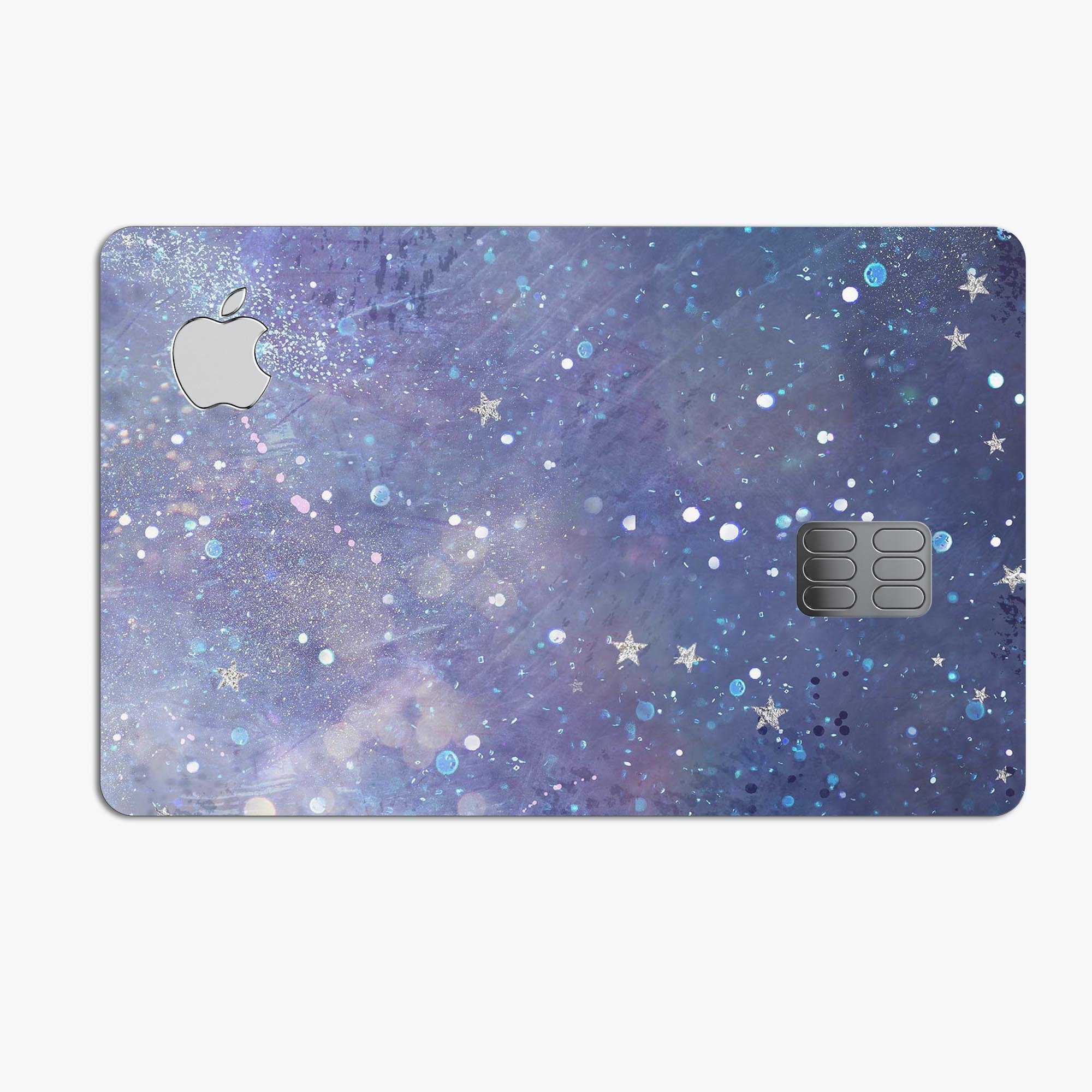 Abstract Blue Grungy Stars decal skin for Apple Card, showcasing a vibrant design with protective features.