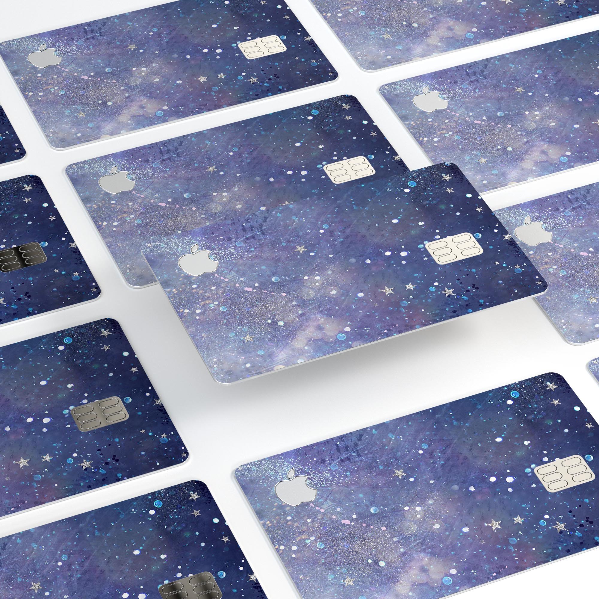 Abstract Blue Grungy Stars decal skin for Apple Card, showcasing a vibrant design with protective features.