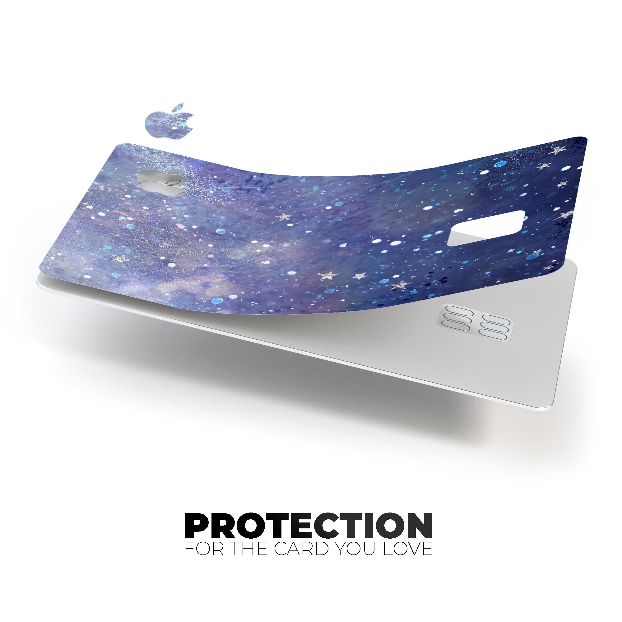 Abstract Blue Grungy Stars decal skin for Apple Card, showcasing a vibrant design with protective features.