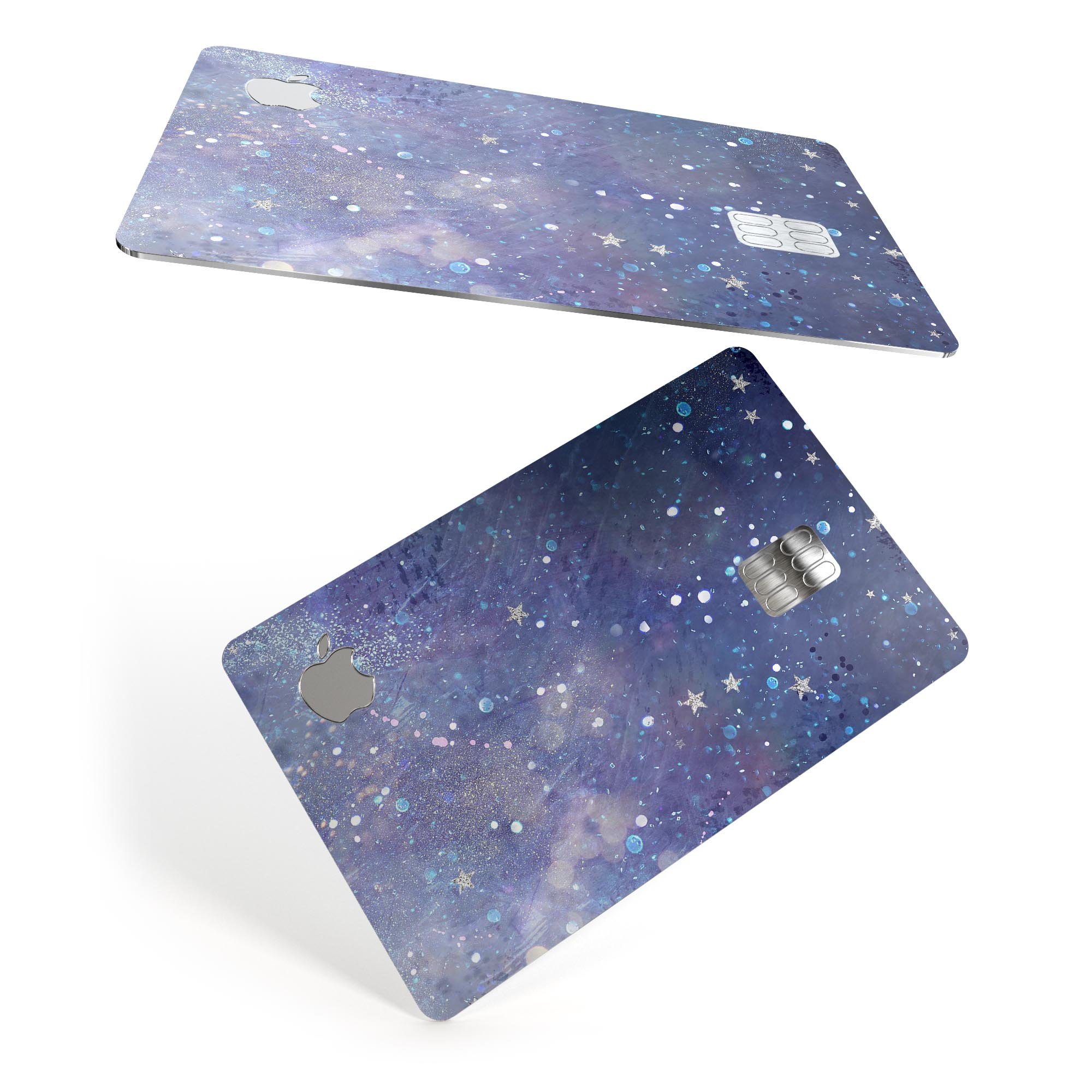 Abstract Blue Grungy Stars decal skin for Apple Card, showcasing a vibrant design with protective features.