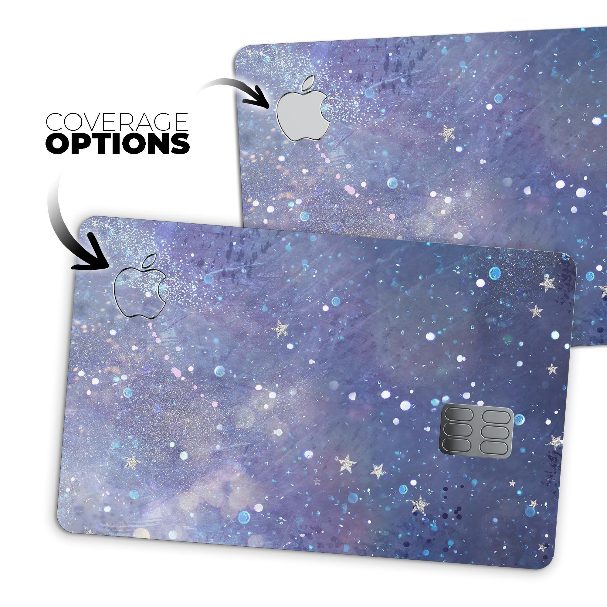 Abstract Blue Grungy Stars decal skin for Apple Card, showcasing a vibrant design with protective features.