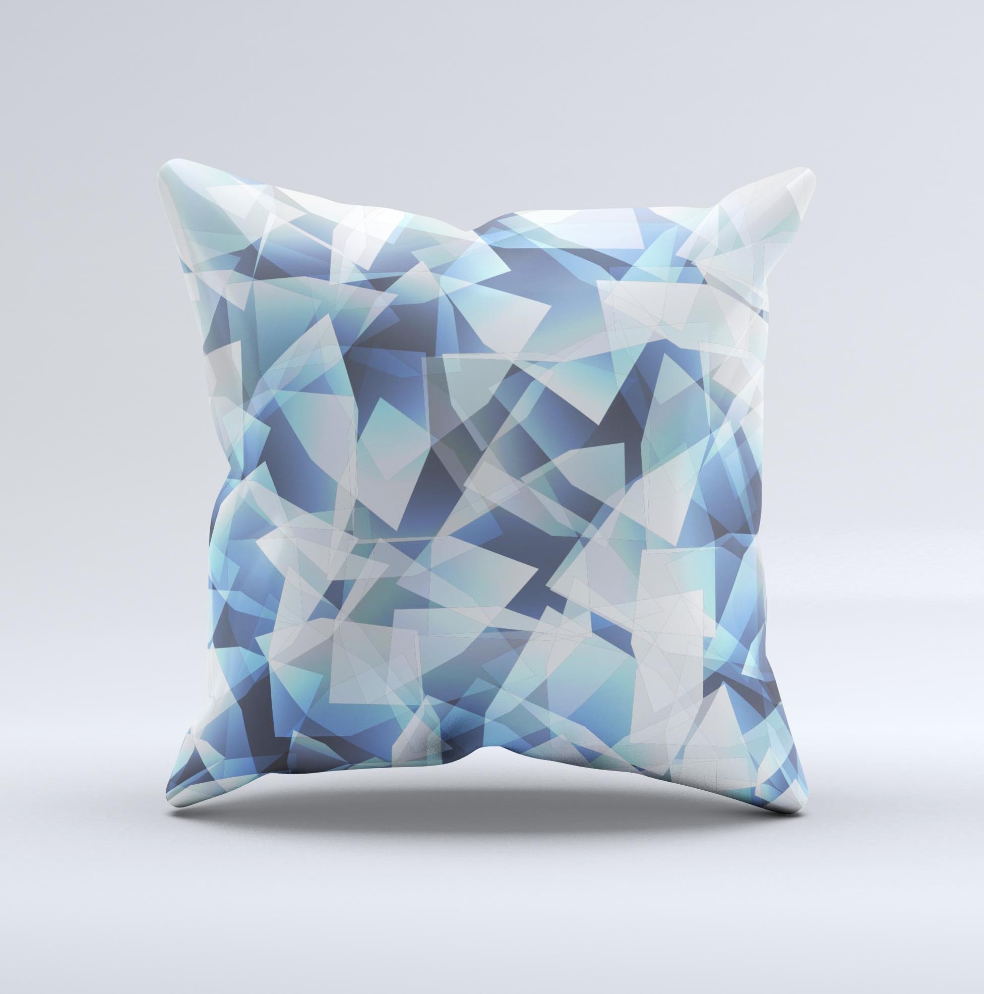 Abstract Blue Overlay Shapes Ink-Fuzed Decorative Throw Pillow showcasing unique handcrafted design and high-quality fabric.