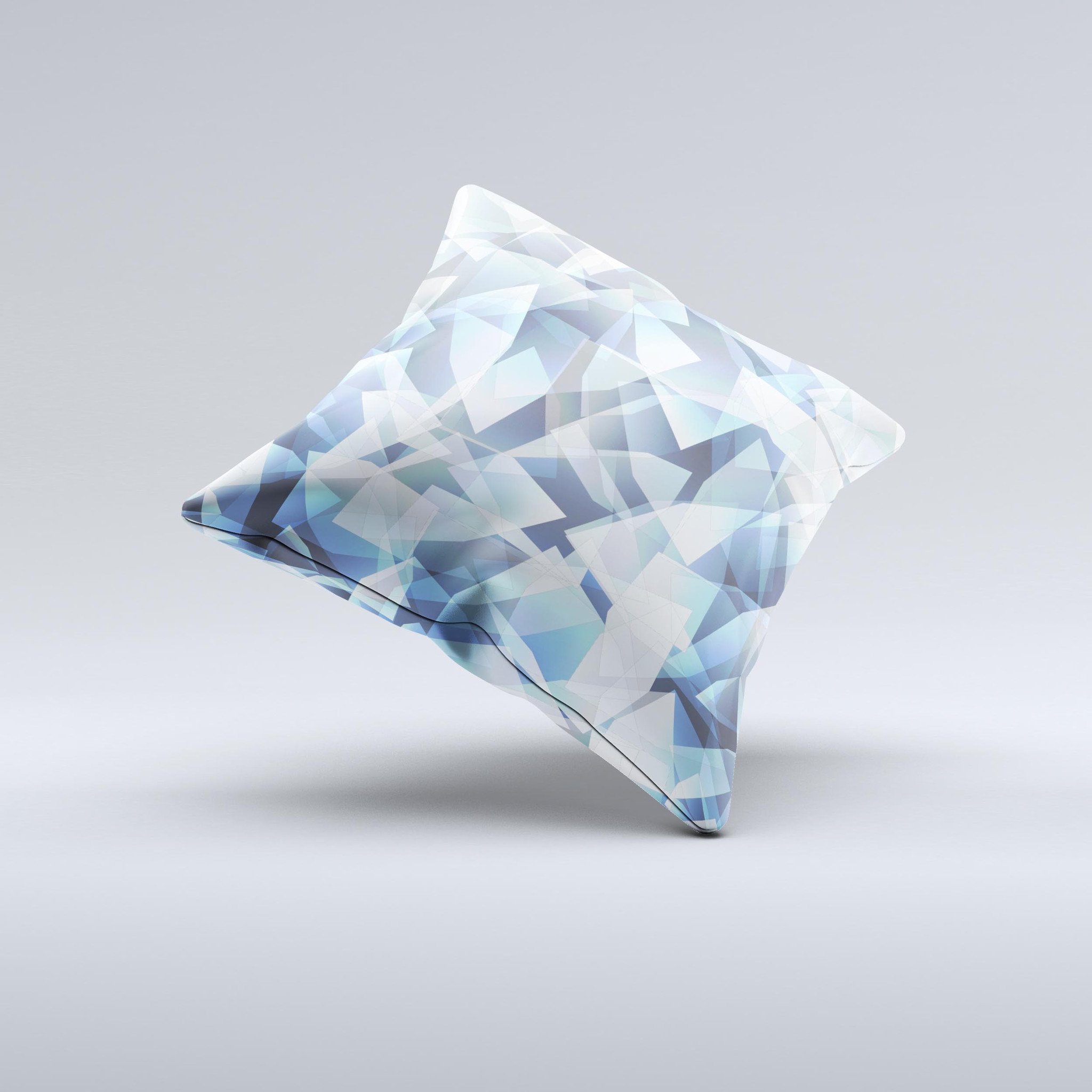 Abstract Blue Overlay Shapes Ink-Fuzed Decorative Throw Pillow showcasing unique handcrafted design and high-quality fabric.