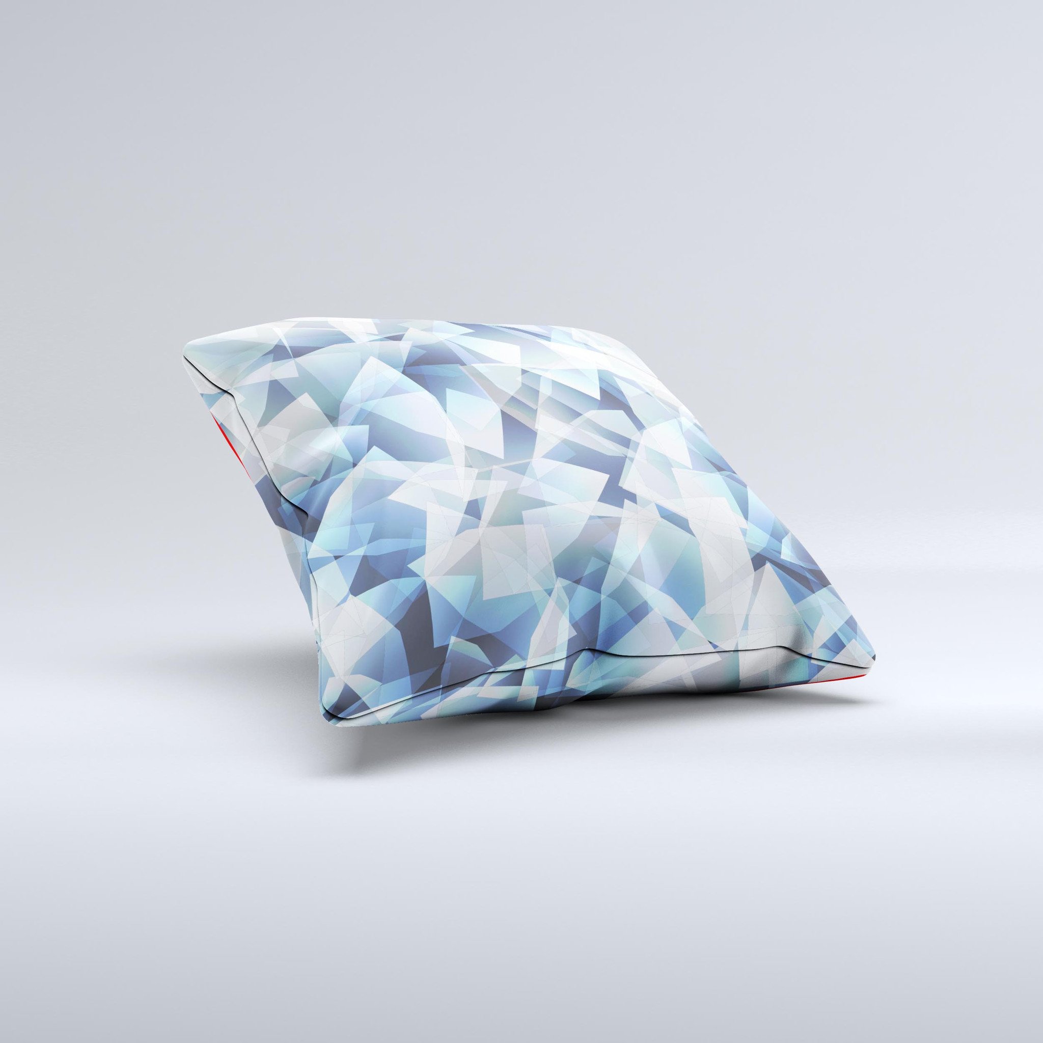 Abstract Blue Overlay Shapes Ink-Fuzed Decorative Throw Pillow showcasing unique handcrafted design and high-quality fabric.