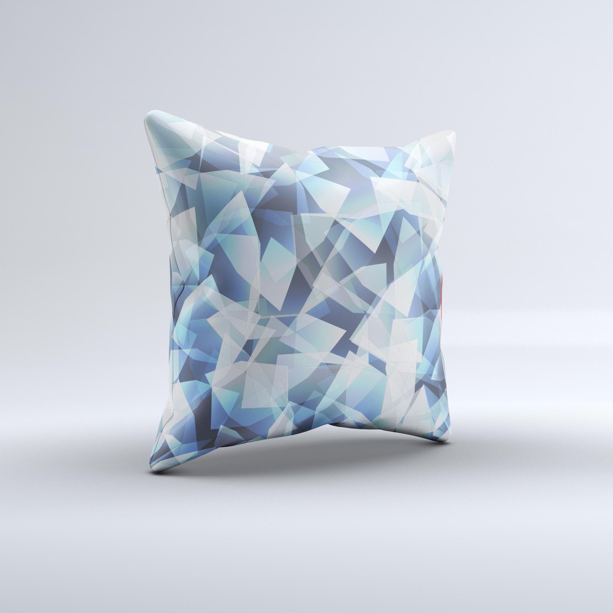 Abstract Blue Overlay Shapes Ink-Fuzed Decorative Throw Pillow showcasing unique handcrafted design and high-quality fabric.