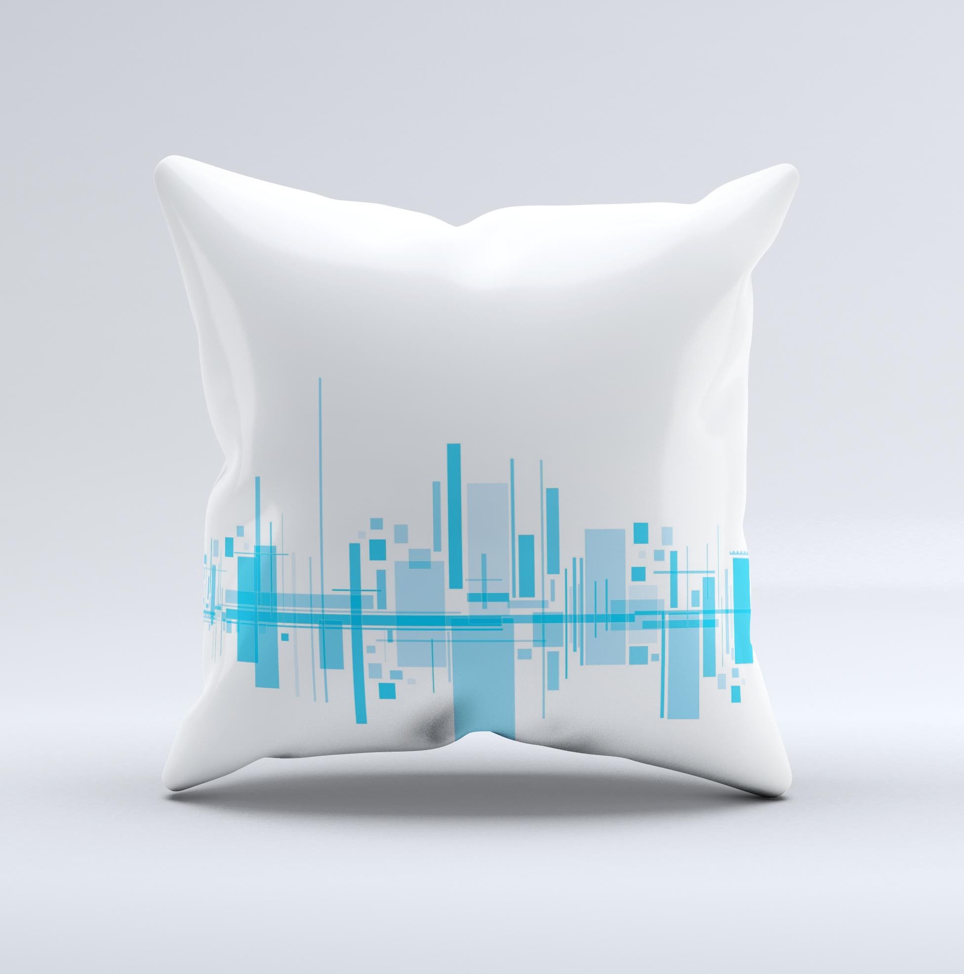 Abstract Blue Skyline View ink-Fuzed Decorative Throw Pillow showcasing a vibrant skyline design, handcrafted in Virginia.