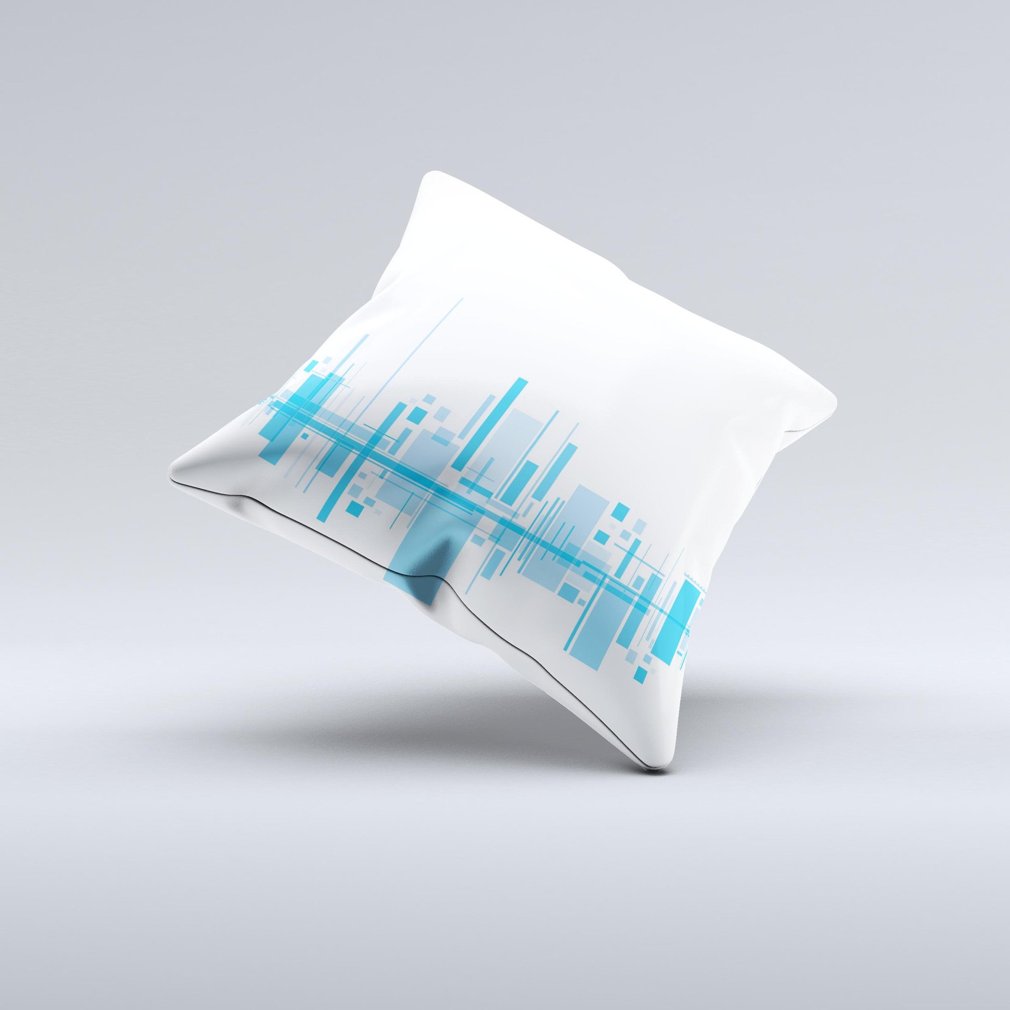 Abstract Blue Skyline View ink-Fuzed Decorative Throw Pillow showcasing a vibrant skyline design, handcrafted in Virginia.