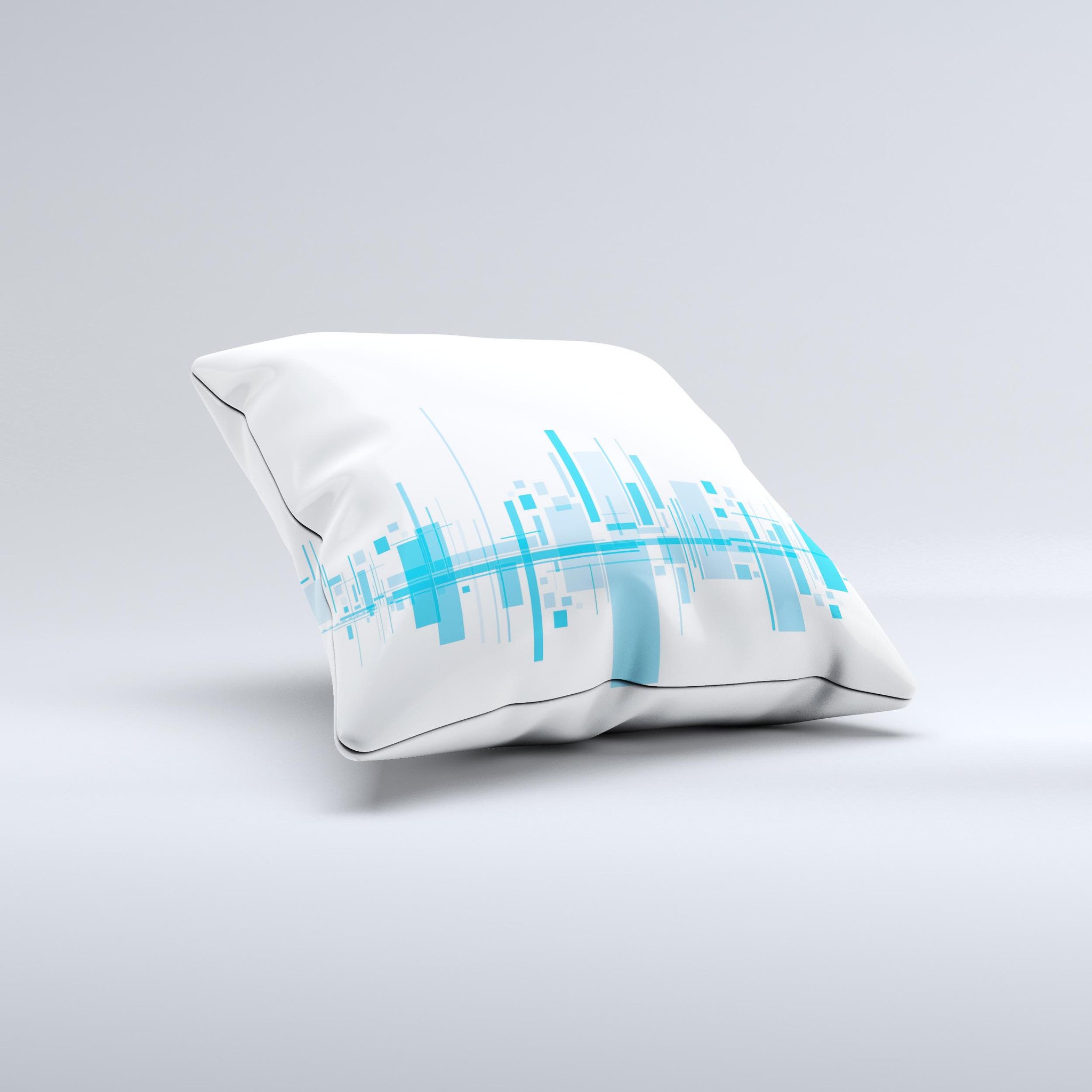 Abstract Blue Skyline View ink-Fuzed Decorative Throw Pillow showcasing a vibrant skyline design, handcrafted in Virginia.