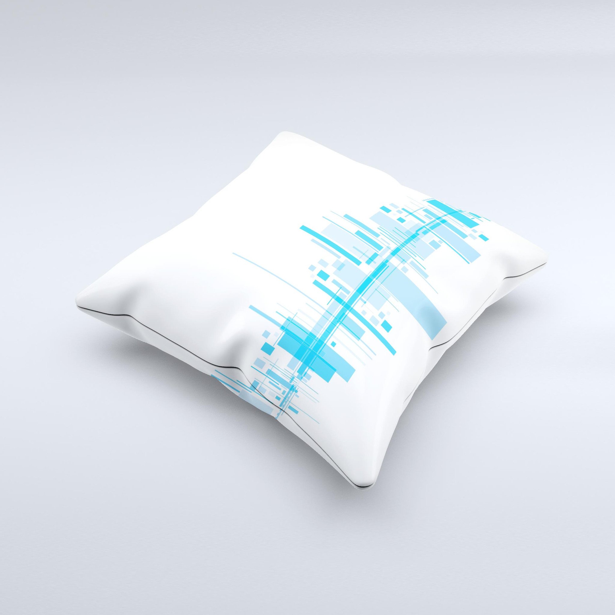 Abstract Blue Skyline View ink-Fuzed Decorative Throw Pillow showcasing a vibrant skyline design, handcrafted in Virginia.