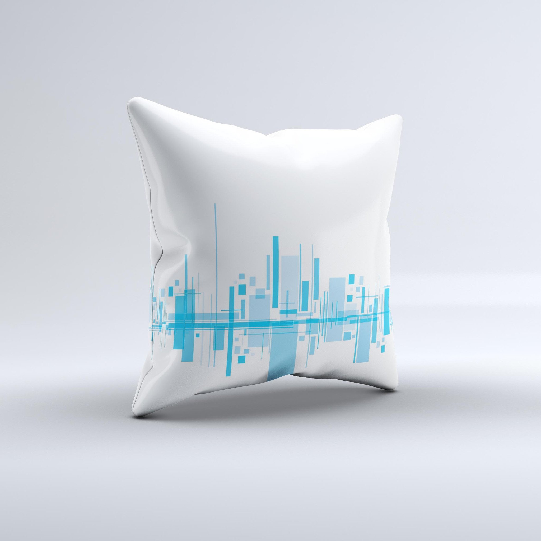 Abstract Blue Skyline View ink-Fuzed Decorative Throw Pillow showcasing a vibrant skyline design, handcrafted in Virginia.