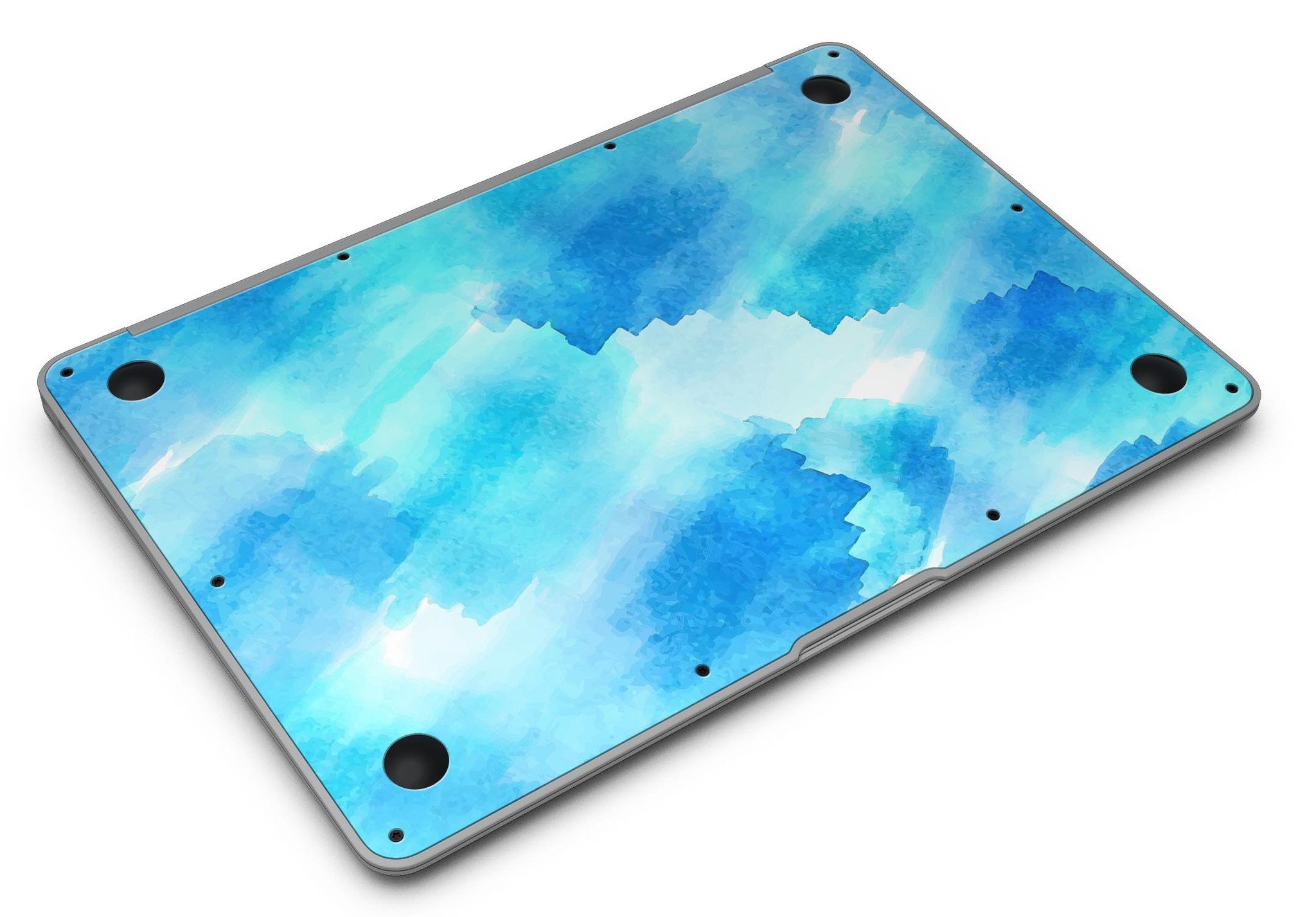 Abstract Blue Stroked Watercolour MacBook Air Skin Kit showcasing vibrant colors and a sleek design.