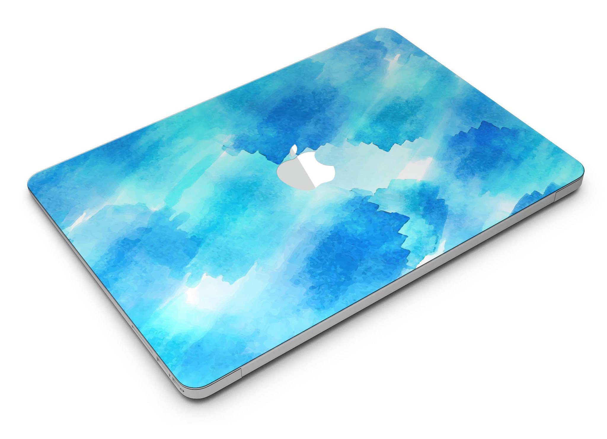 Abstract Blue Stroked Watercolour MacBook Air Skin Kit showcasing vibrant colors and a sleek design.