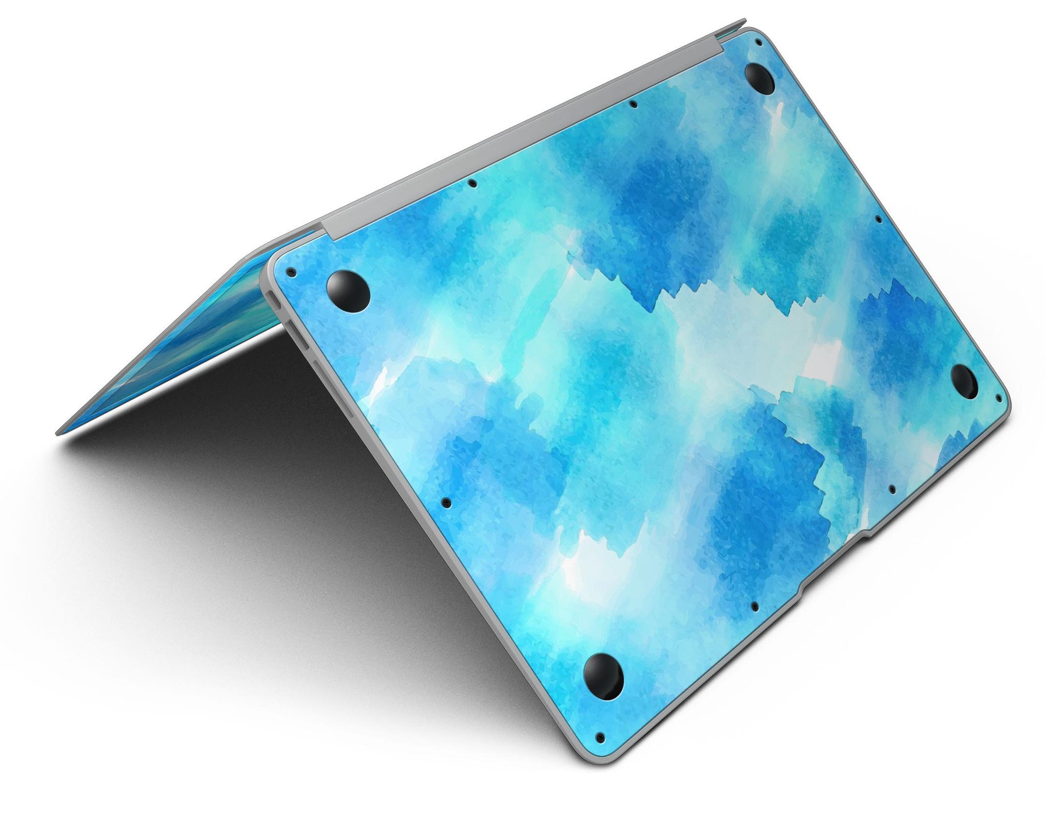 Abstract Blue Stroked Watercolour MacBook Air Skin Kit showcasing vibrant colors and a sleek design.