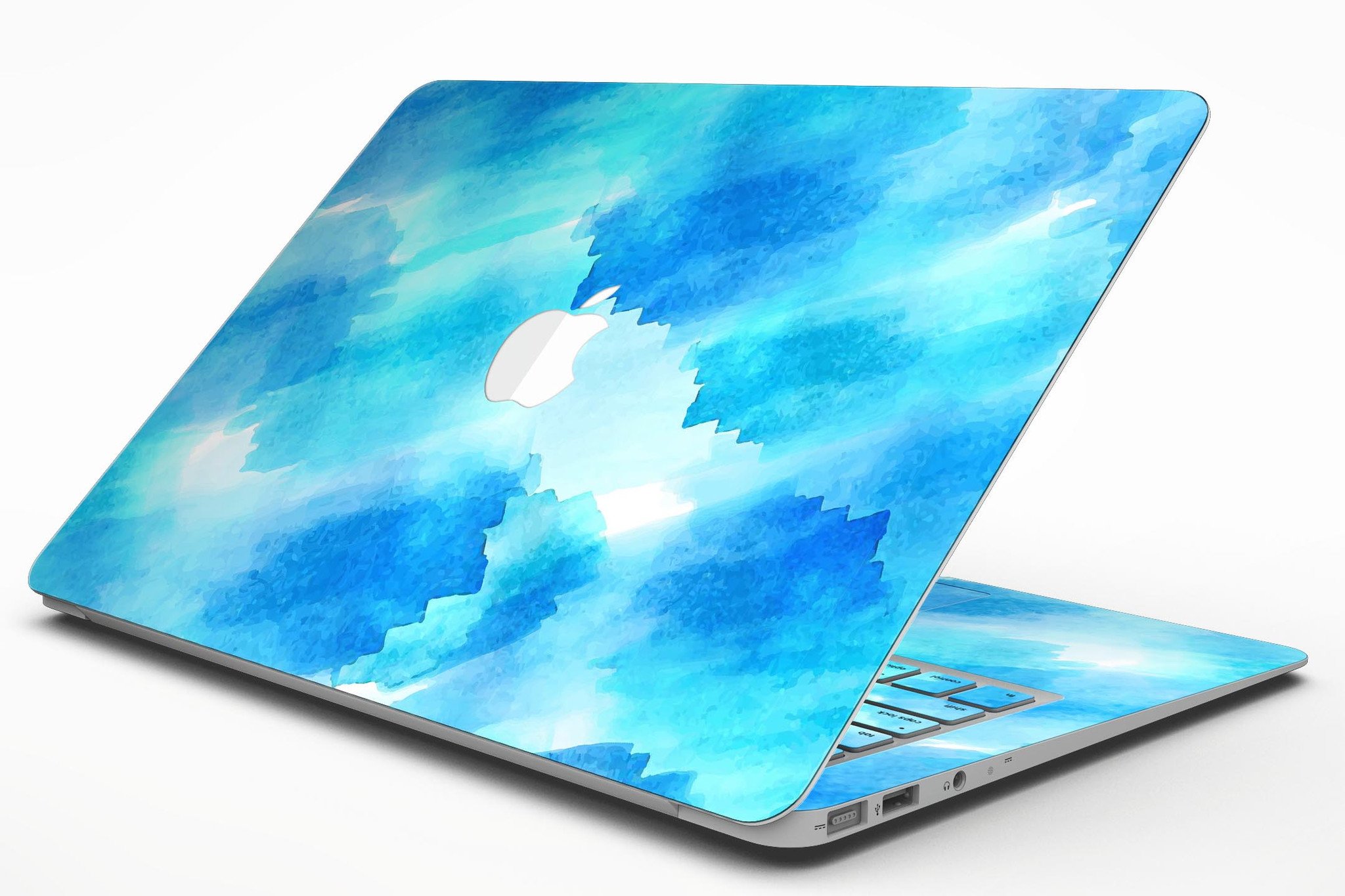 Abstract Blue Stroked Watercolour MacBook Air Skin Kit showcasing vibrant colors and a sleek design.