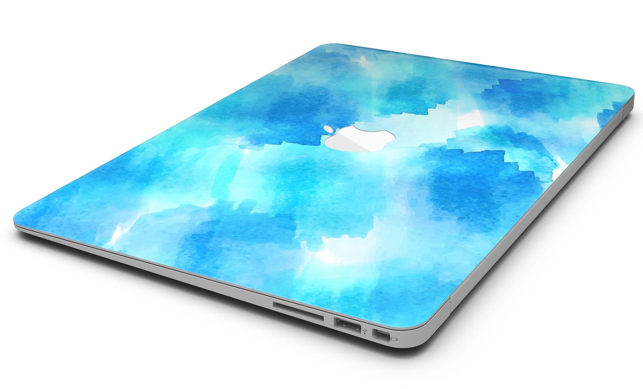 Abstract Blue Stroked Watercolour MacBook Air Skin Kit showcasing vibrant colors and a sleek design.