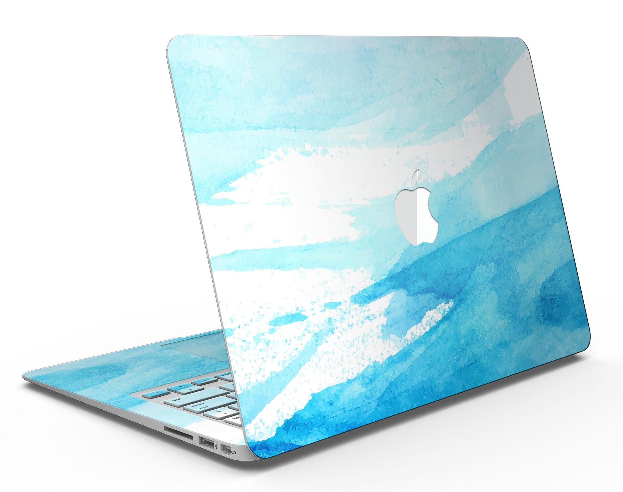 Abstract Blue Strokes MacBook Air Skin Kit showcasing vibrant blue strokes on a sleek vinyl surface.