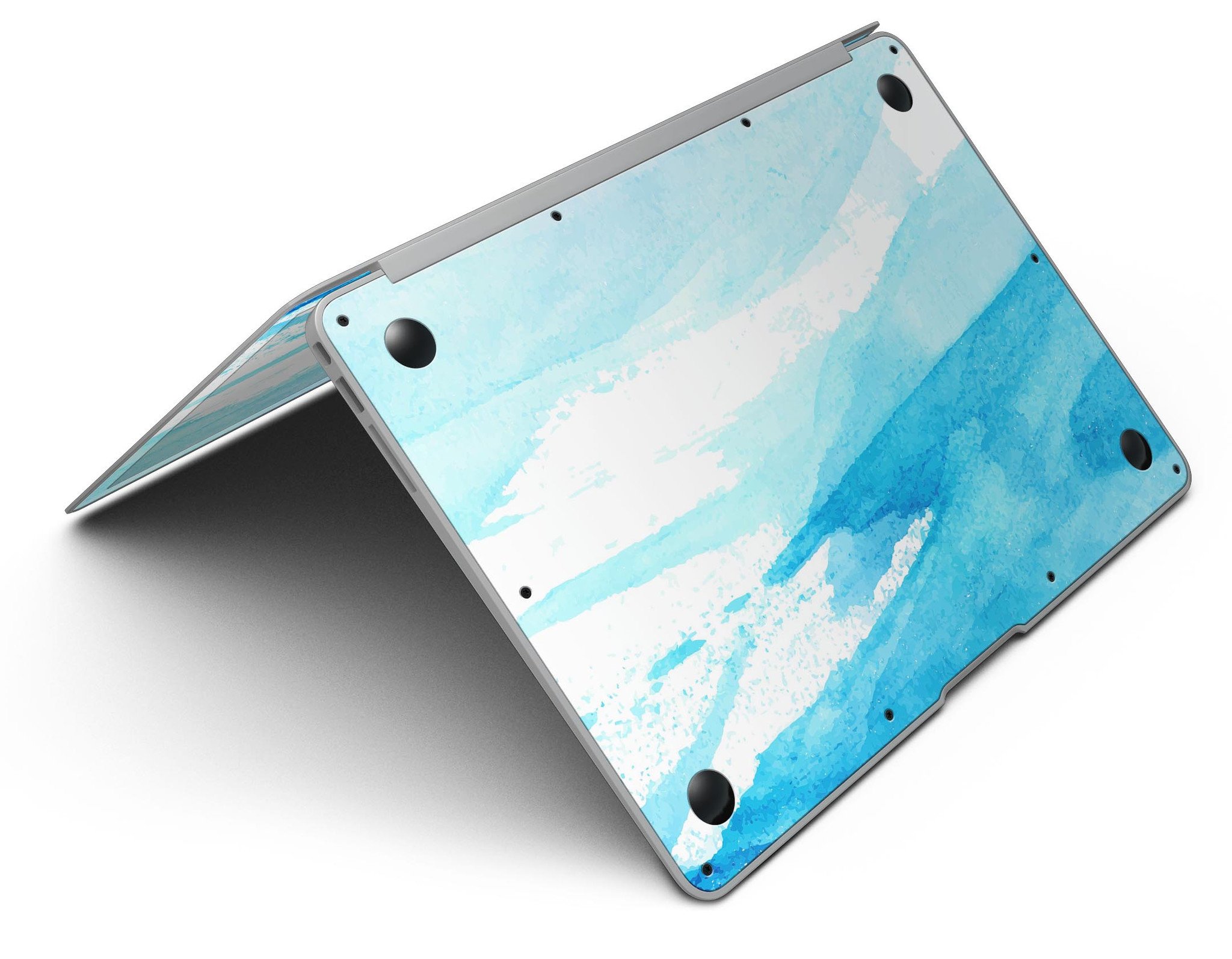 Abstract Blue Strokes MacBook Air Skin Kit showcasing vibrant blue strokes on a sleek vinyl surface.