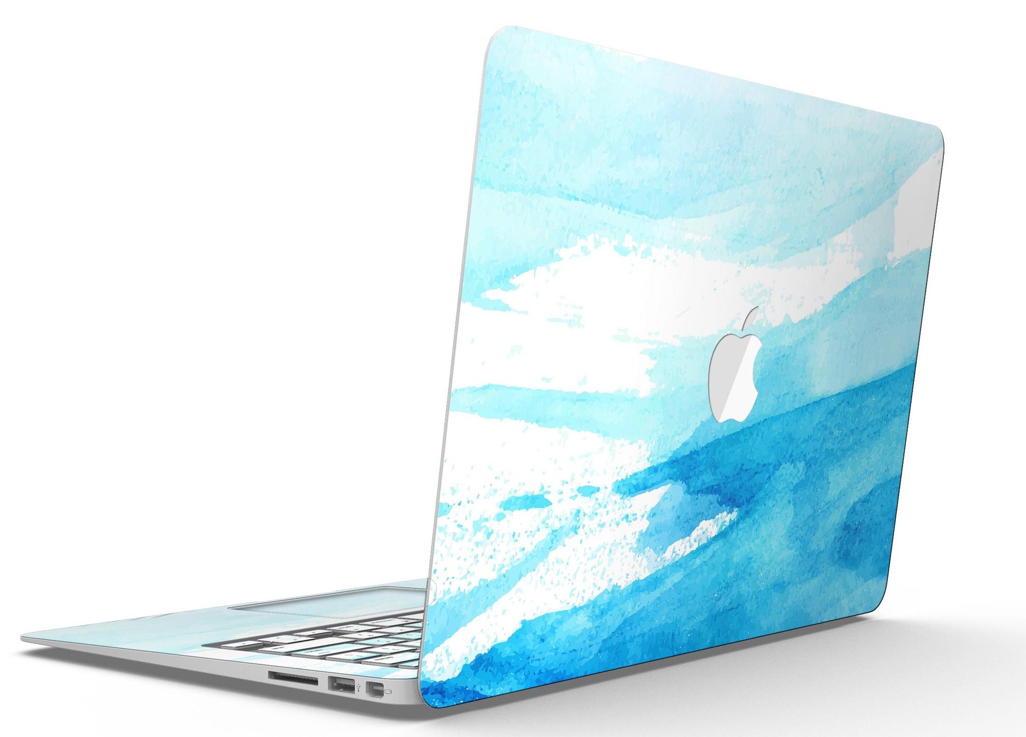 Abstract Blue Strokes MacBook Air Skin Kit showcasing vibrant blue strokes on a sleek vinyl surface.