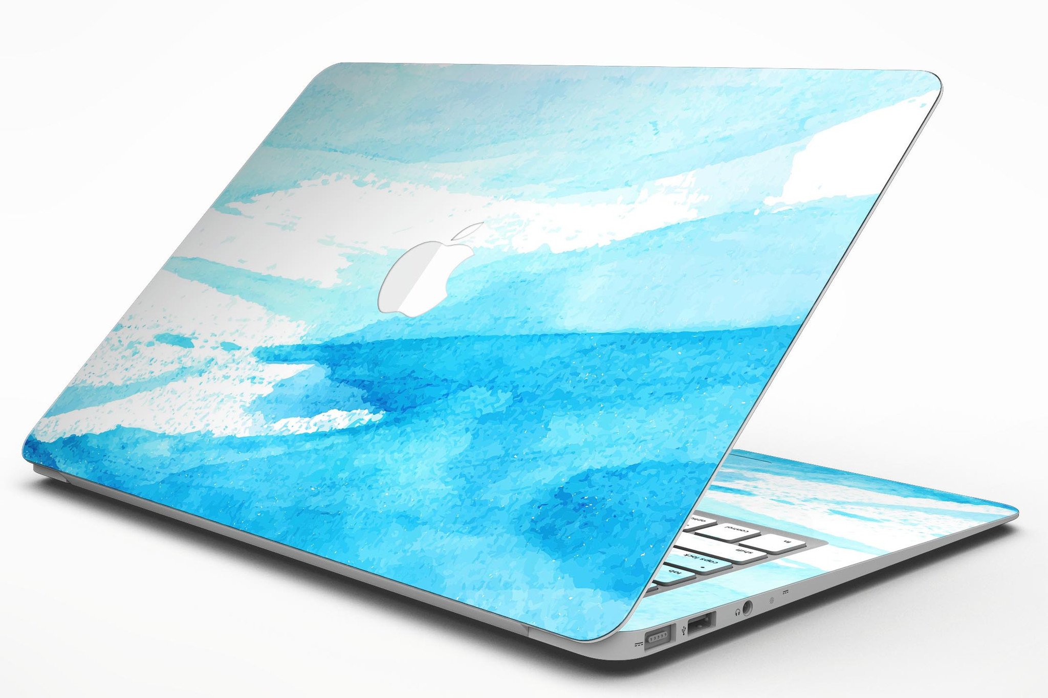 Abstract Blue Strokes MacBook Air Skin Kit showcasing vibrant blue strokes on a sleek vinyl surface.