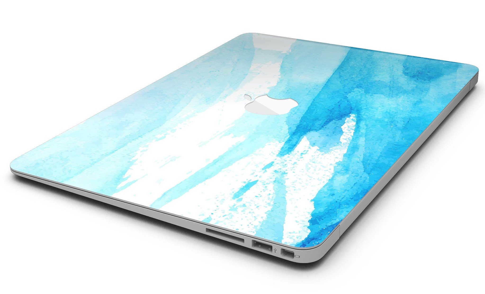 Abstract Blue Strokes MacBook Air Skin Kit showcasing vibrant blue strokes on a sleek vinyl surface.