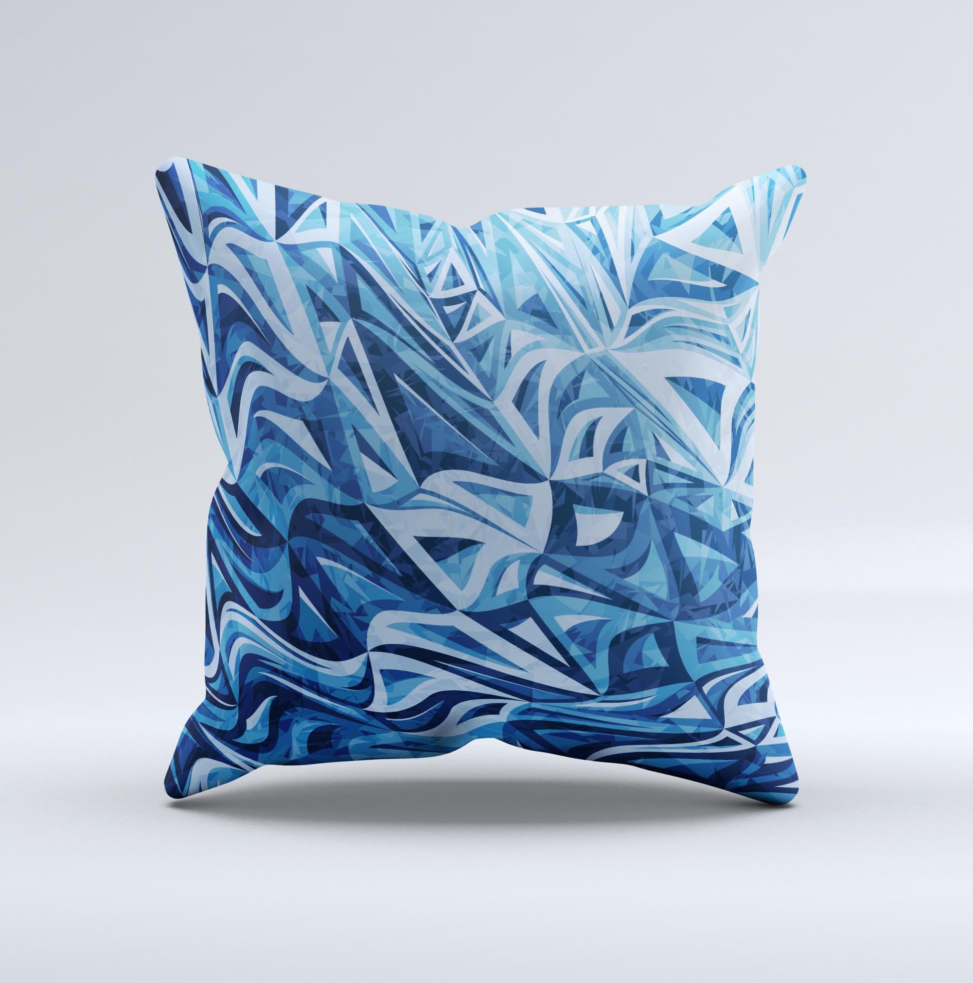 Abstract Blue Water Pattern decorative throw pillow, handcrafted in Virginia with high thread count fabric and unique design.