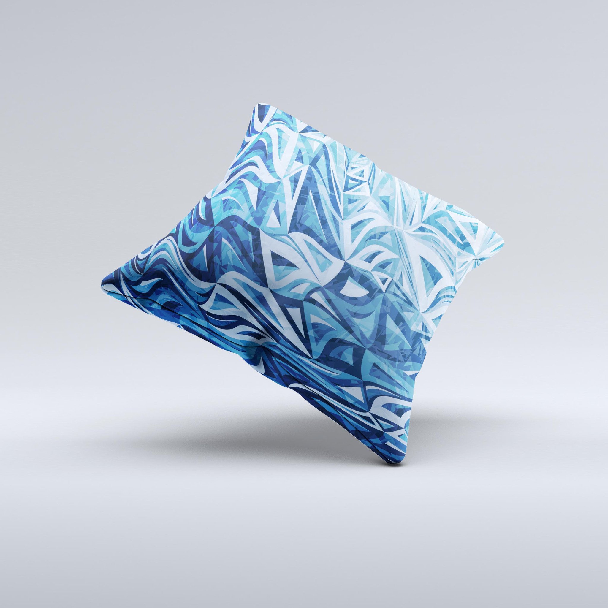 Abstract Blue Water Pattern decorative throw pillow, handcrafted in Virginia with high thread count fabric and unique design.