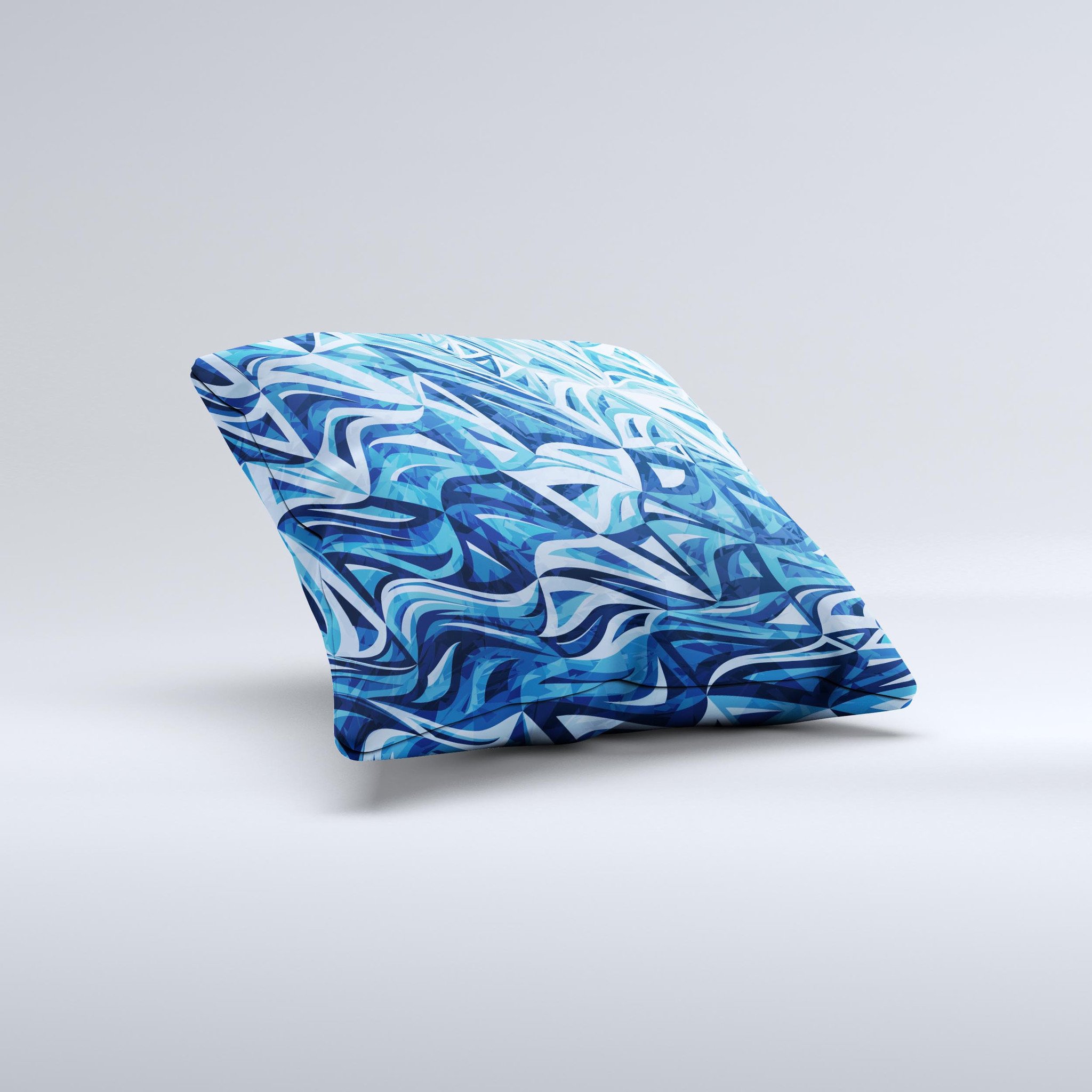 Abstract Blue Water Pattern decorative throw pillow, handcrafted in Virginia with high thread count fabric and unique design.