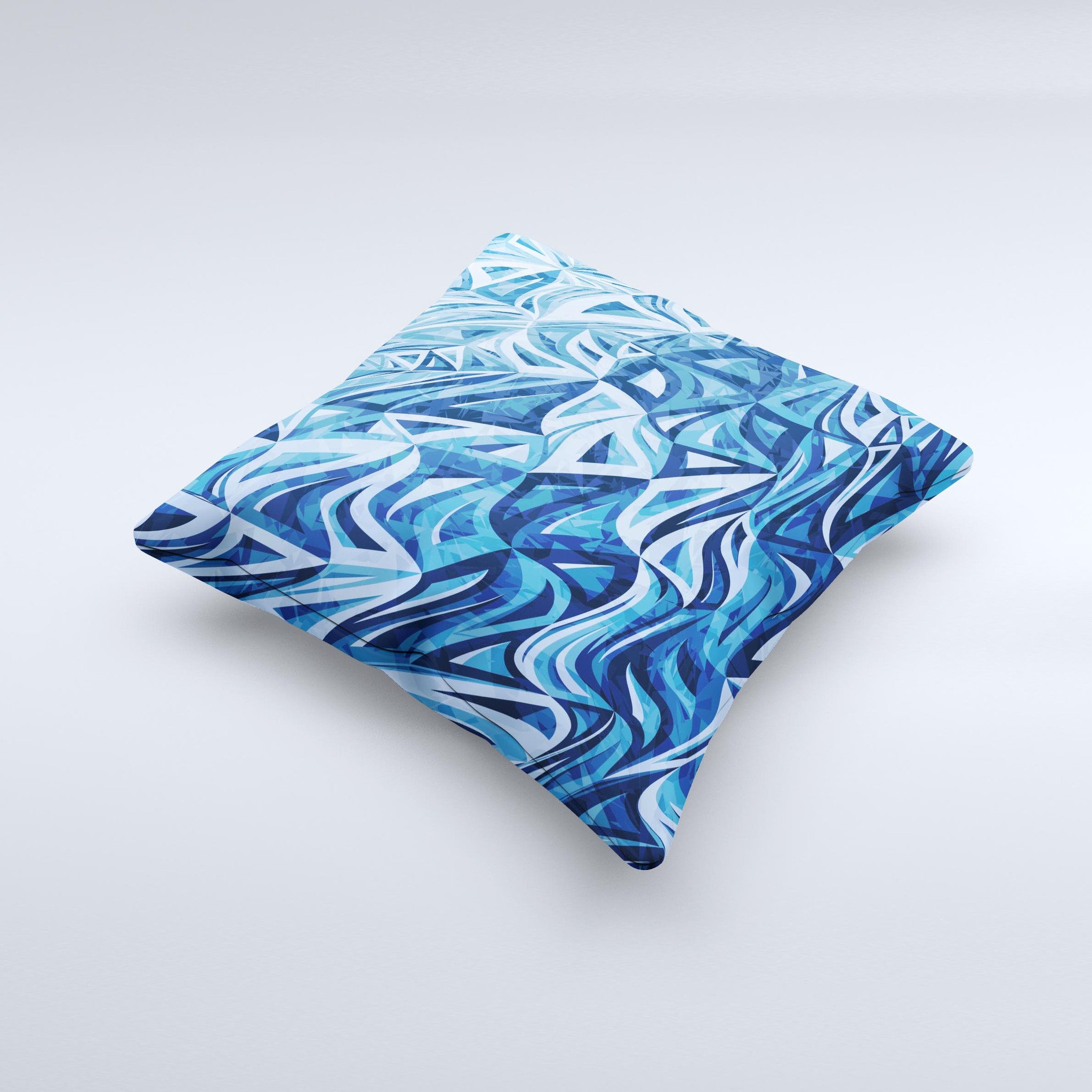 Abstract Blue Water Pattern decorative throw pillow, handcrafted in Virginia with high thread count fabric and unique design.