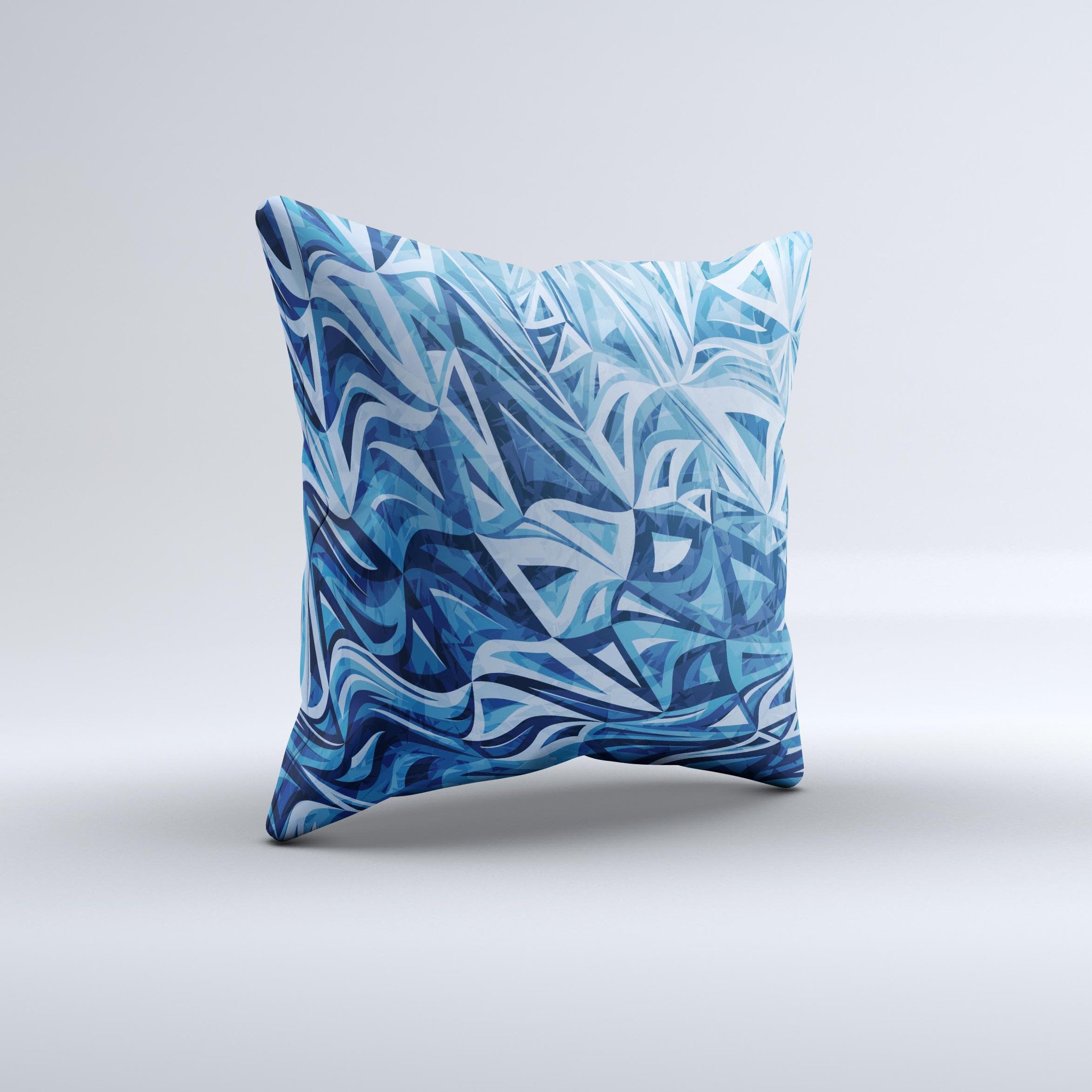 Abstract Blue Water Pattern decorative throw pillow, handcrafted in Virginia with high thread count fabric and unique design.