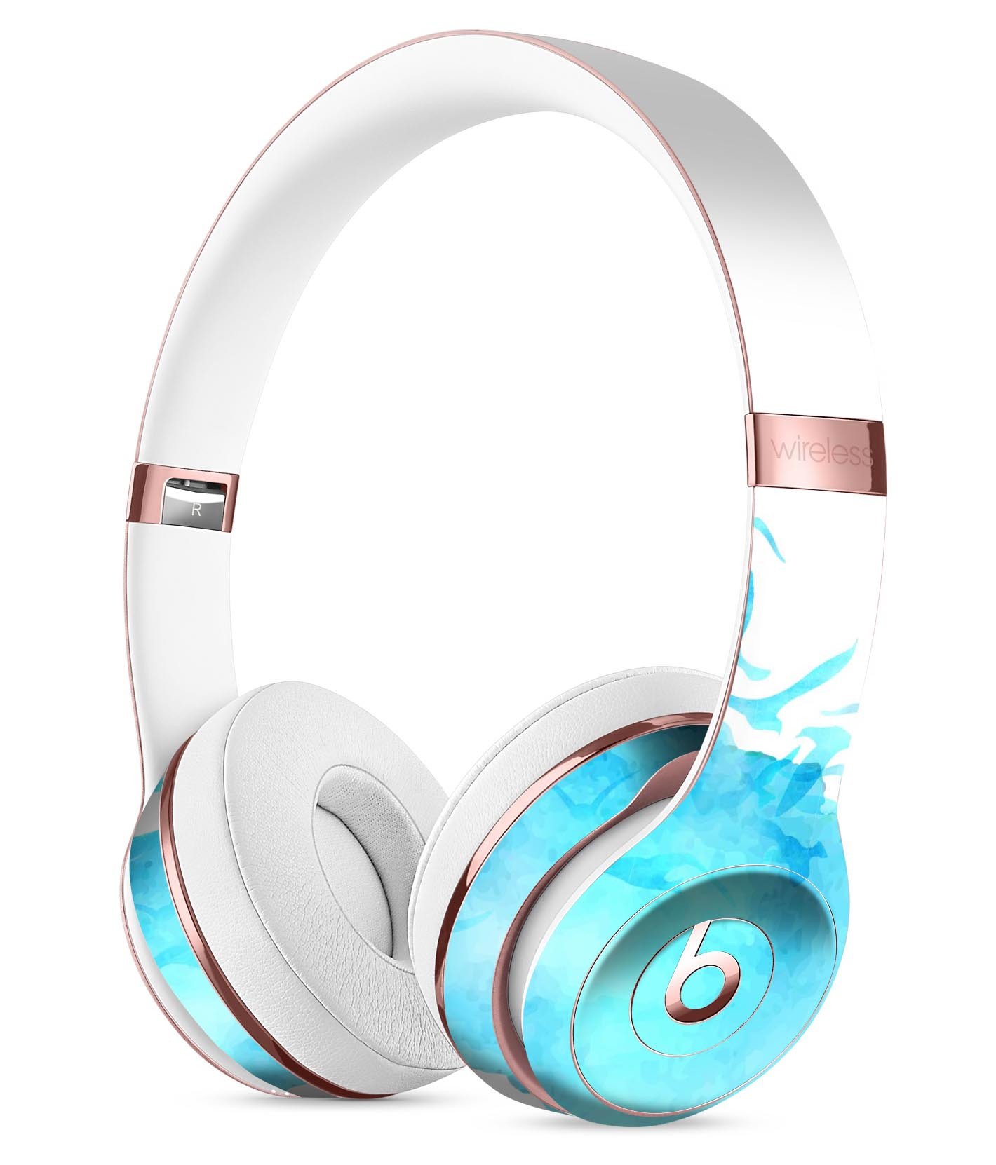 Abstract Blue Watercolor Seagull Swarm Skin Kit for Beats by Dre Solo 3 Wireless Headphones, showcasing vibrant colors and artistic design.