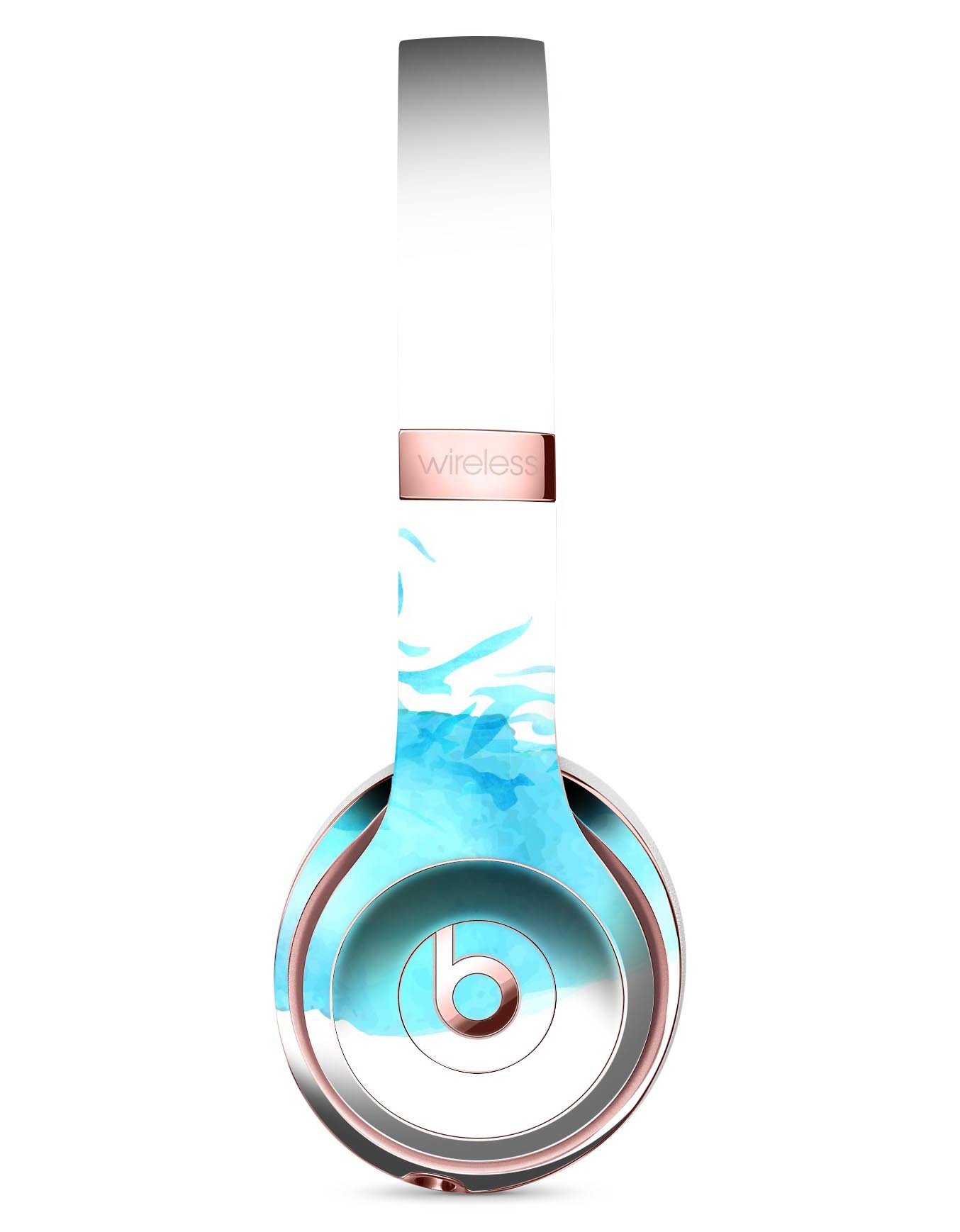 Abstract Blue Watercolor Seagull Swarm Skin Kit for Beats by Dre Solo 3 Wireless Headphones, showcasing vibrant colors and artistic design.