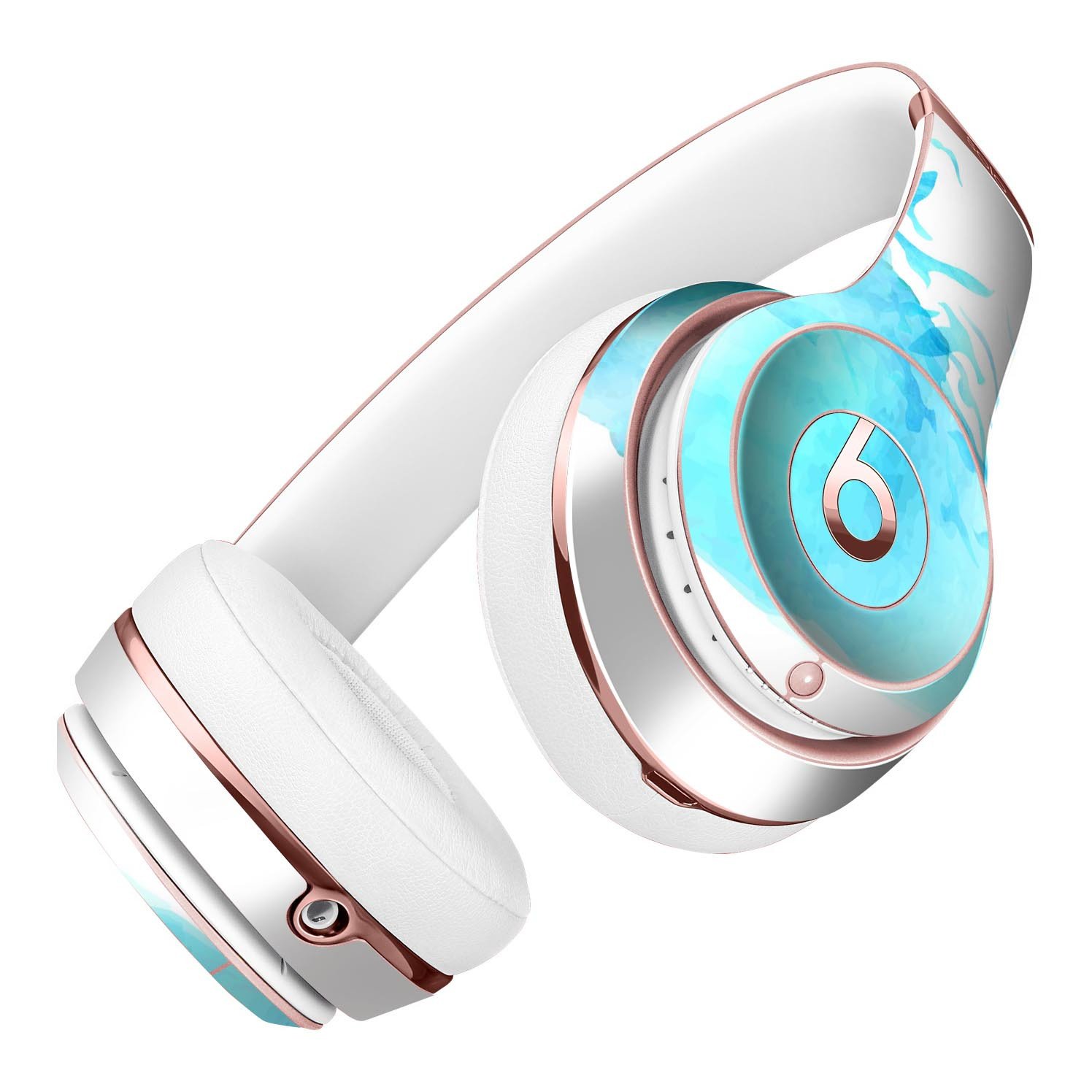 Abstract Blue Watercolor Seagull Swarm Skin Kit for Beats by Dre Solo 3 Wireless Headphones, showcasing vibrant colors and artistic design.