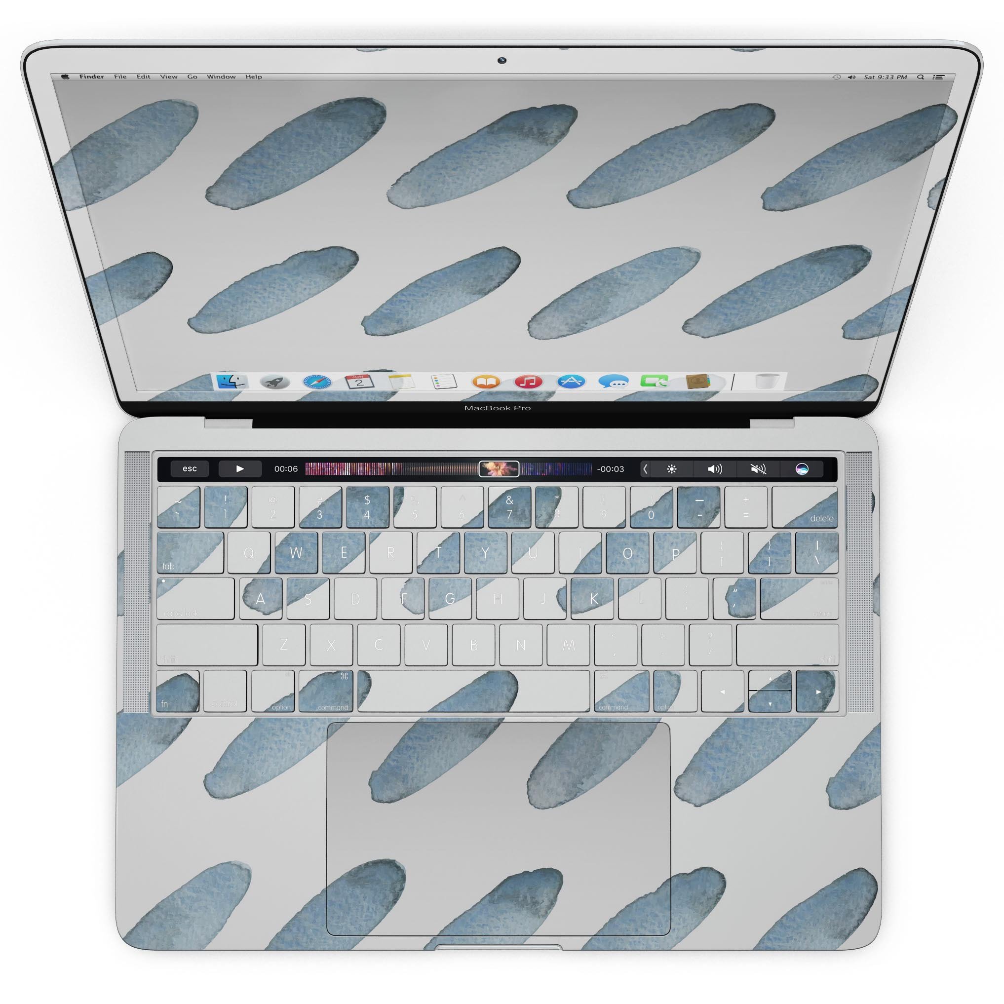 Abstract Blue Watercolor Strokes skin kit for MacBook Pro with Touch Bar, showcasing vibrant blue and artistic strokes.