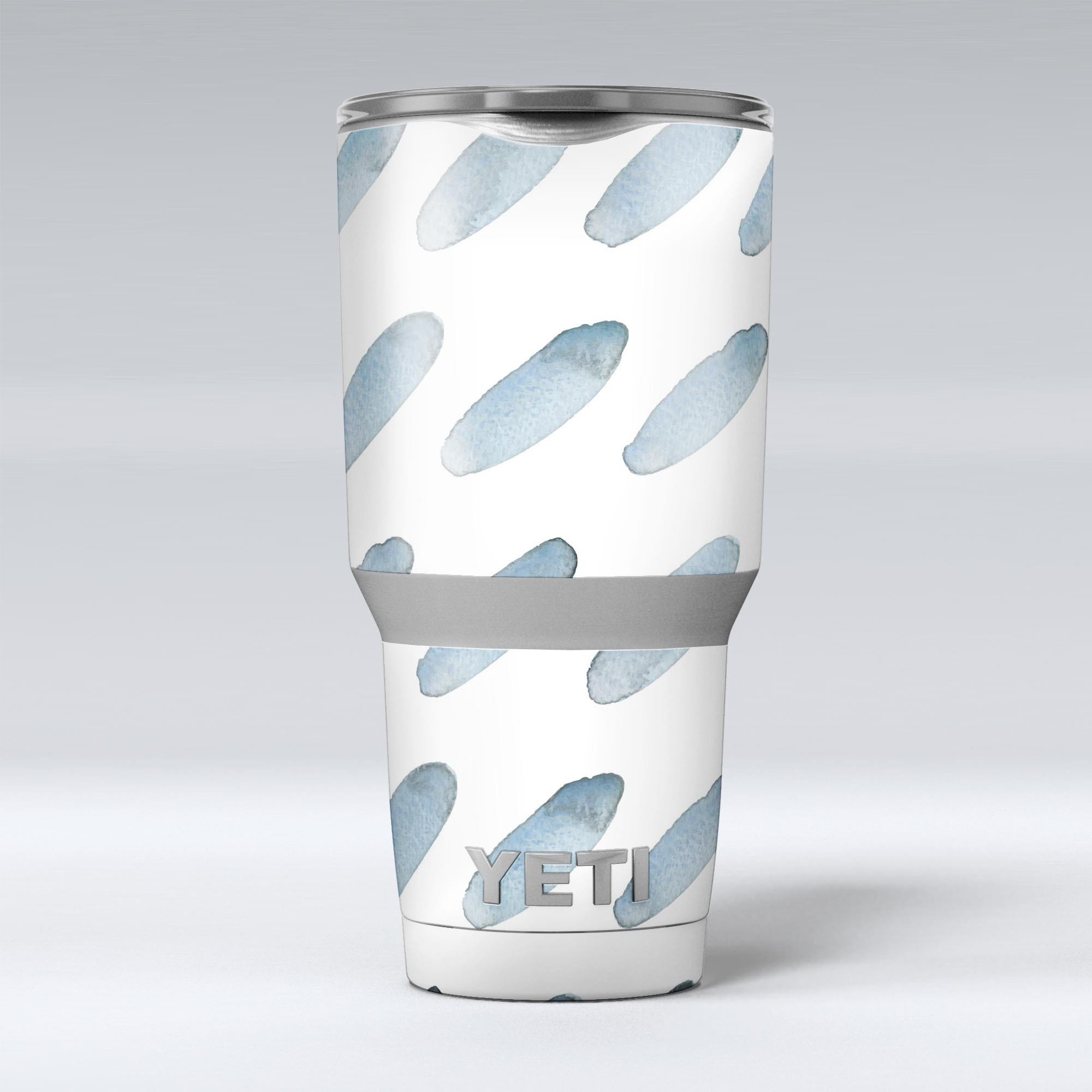 Abstract Blue Watercolor Strokes skin decal vinyl wrap kit for Yeti Coolers, showcasing vibrant blue and artistic strokes.