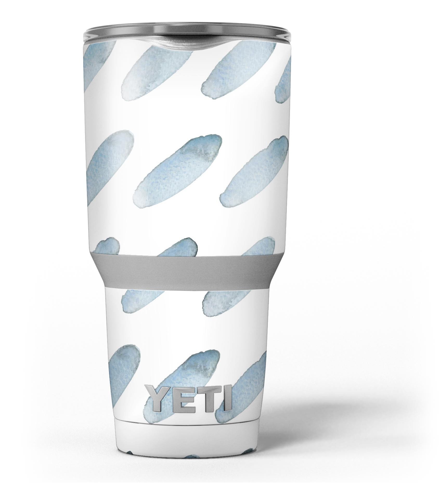 Abstract Blue Watercolor Strokes skin decal vinyl wrap kit for Yeti Coolers, showcasing vibrant blue and artistic strokes.