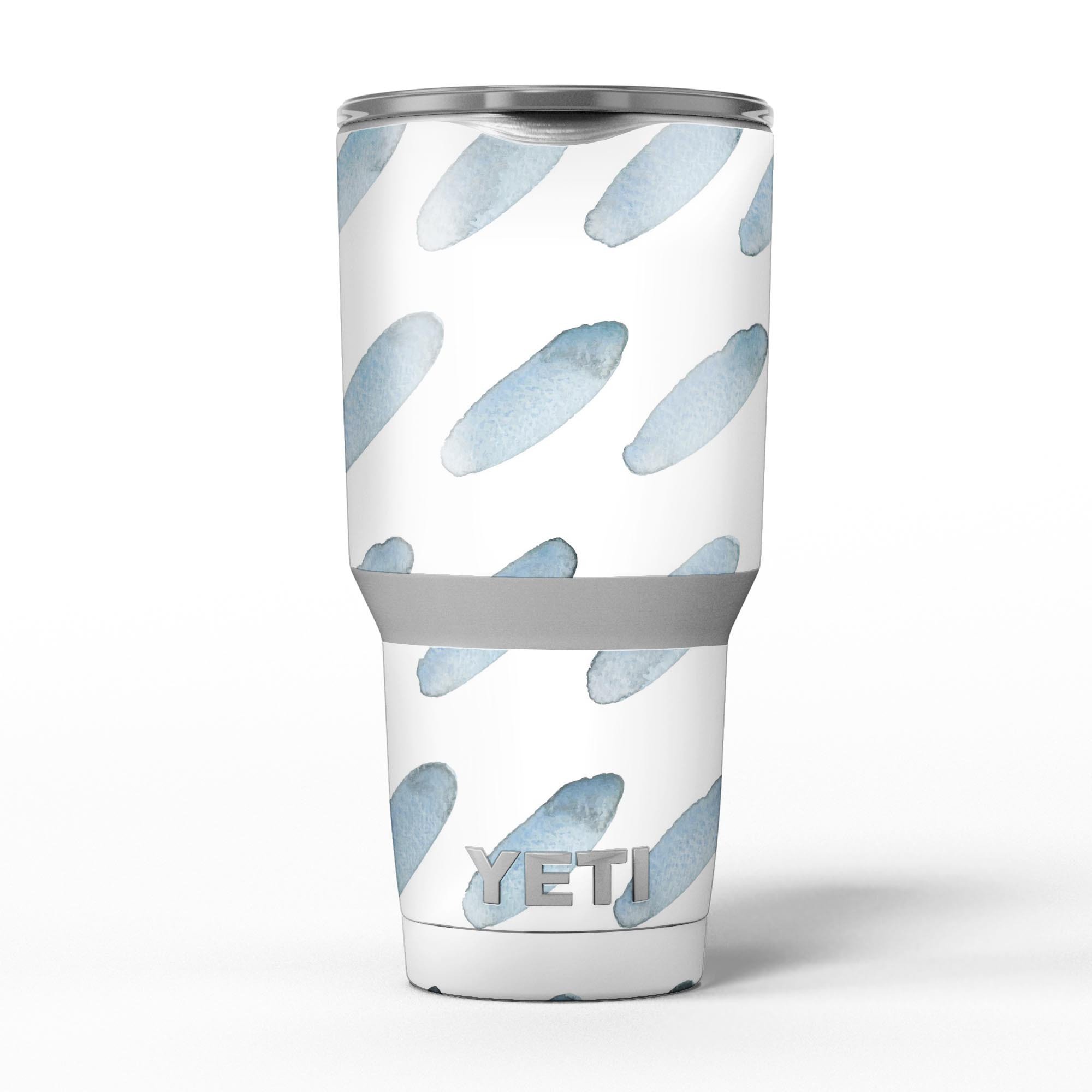 Abstract Blue Watercolor Strokes skin decal vinyl wrap kit for Yeti Coolers, showcasing vibrant blue and artistic strokes.