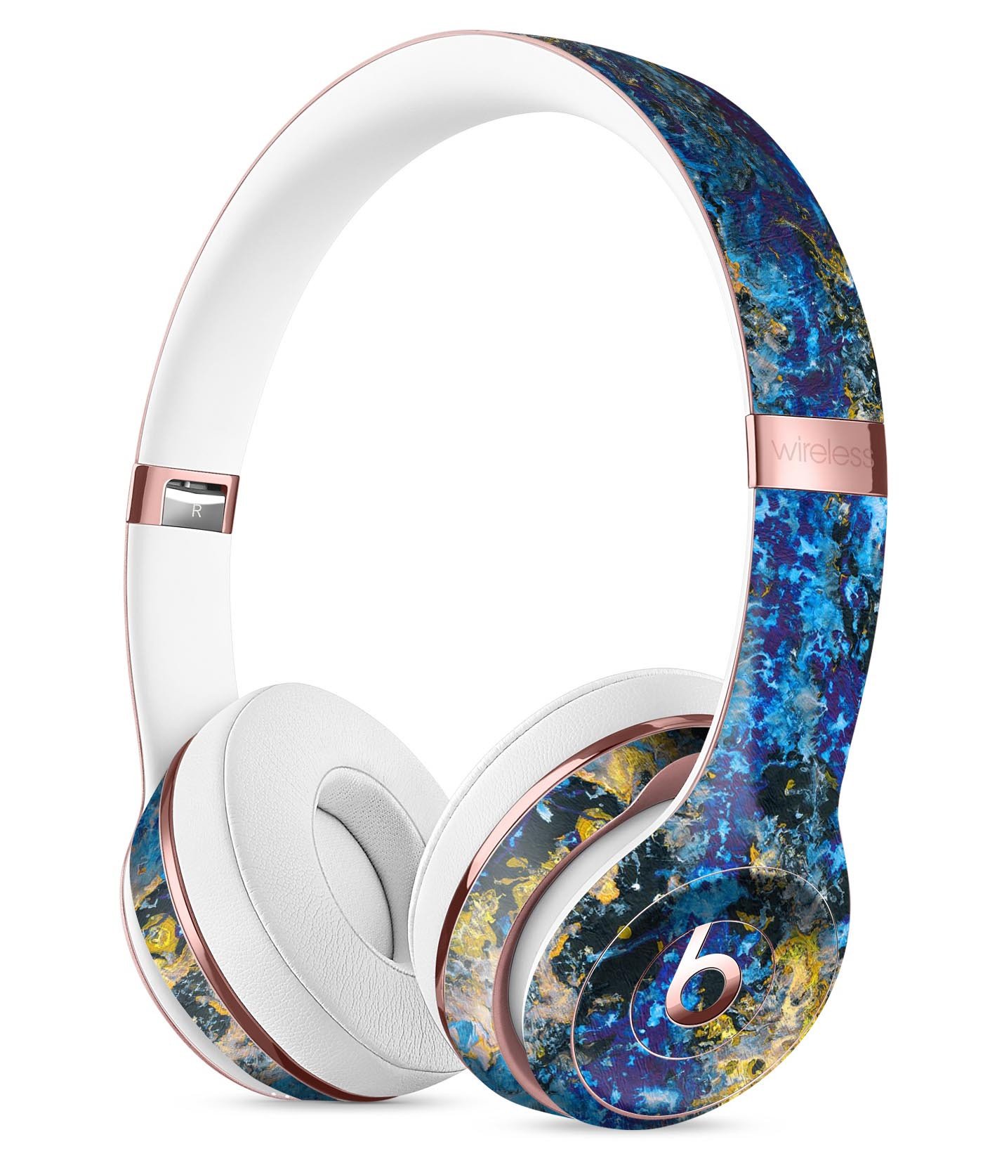 Abstract Blue Wet Paint Full-Body Skin Kit designed for Beats by Dre Solo 3 Wireless Headphones, showcasing vibrant colors and a sleek design.