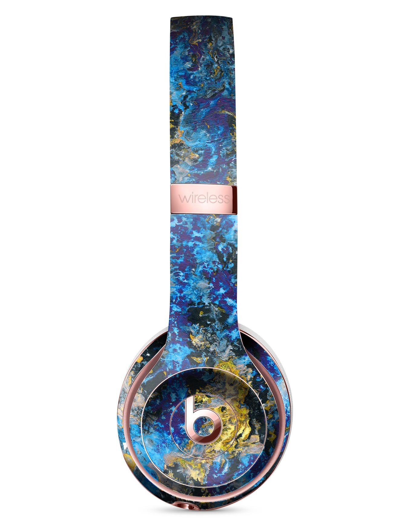 Abstract Blue Wet Paint Full-Body Skin Kit designed for Beats by Dre Solo 3 Wireless Headphones, showcasing vibrant colors and a sleek design.