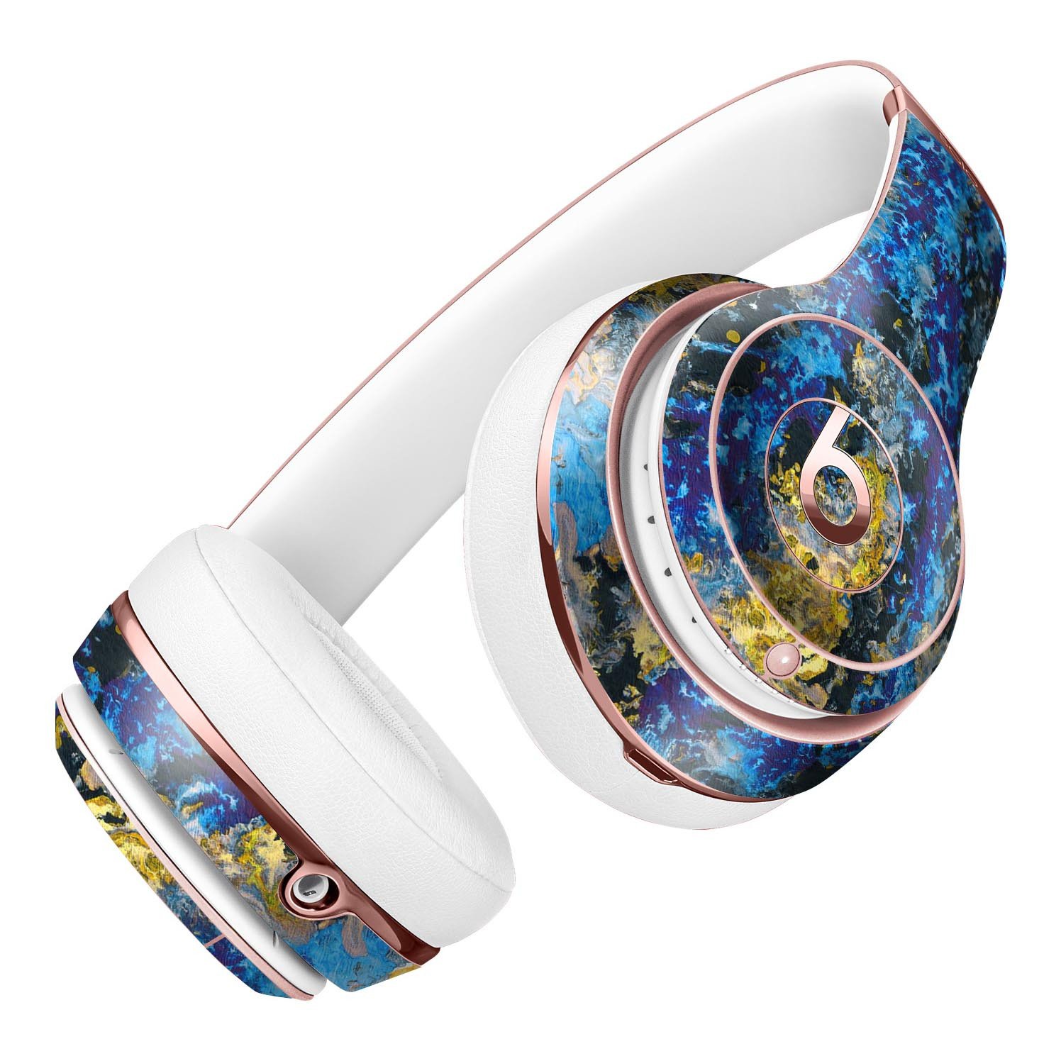 Abstract Blue Wet Paint Full-Body Skin Kit designed for Beats by Dre Solo 3 Wireless Headphones, showcasing vibrant colors and a sleek design.