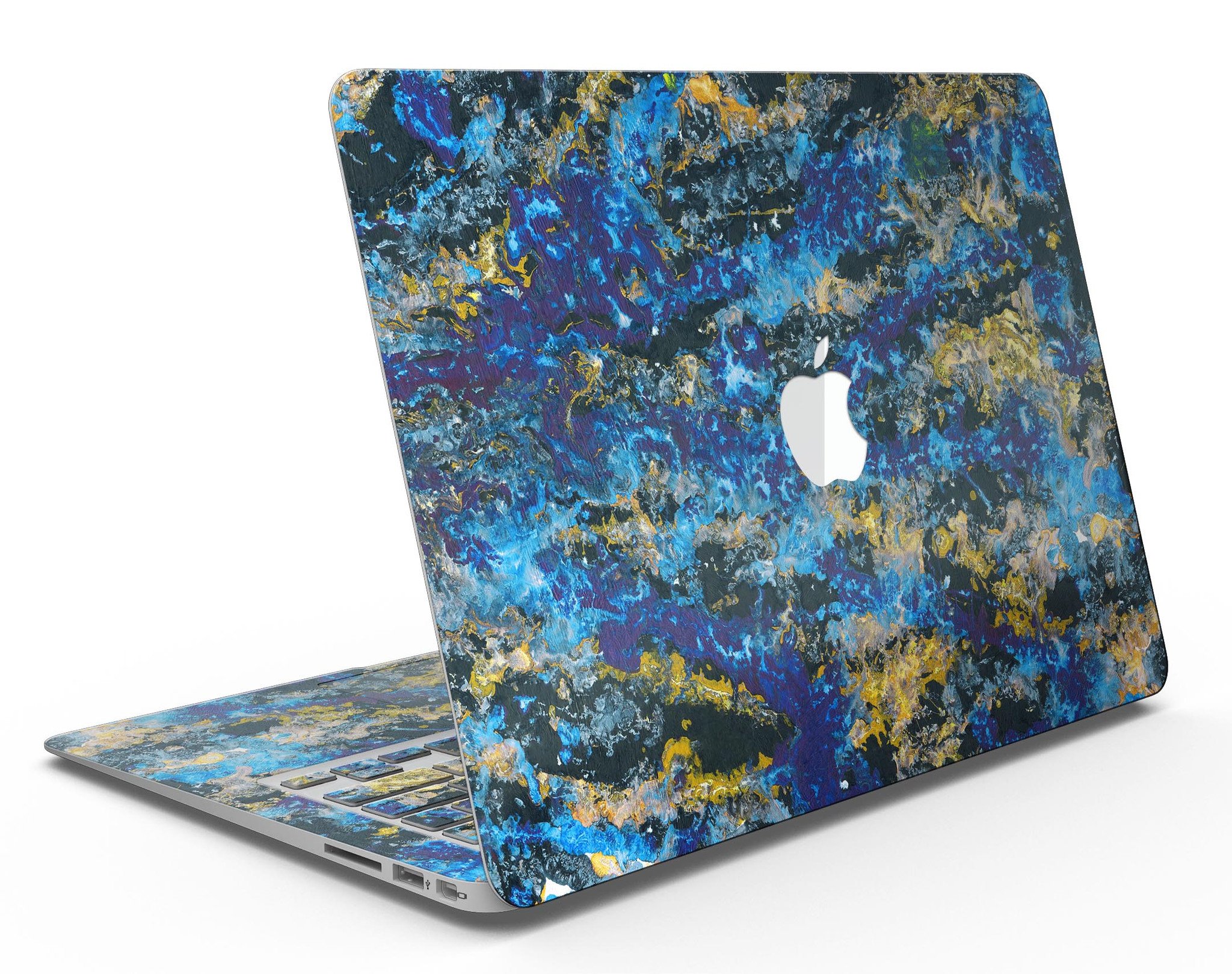 Abstract Blue Wet Paint skin kit for MacBook Air, showcasing vibrant colors and unique design.