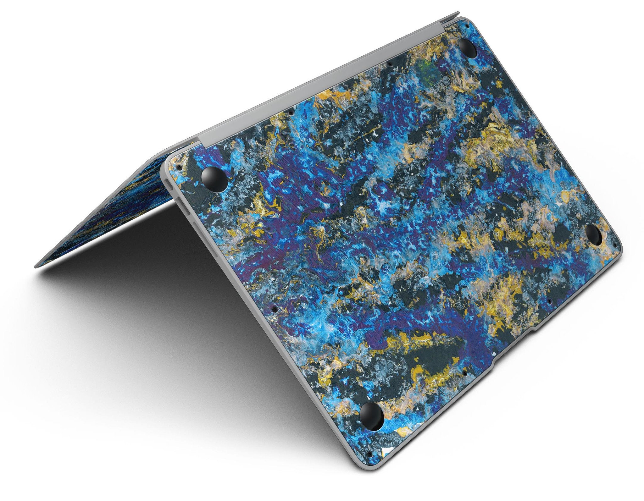 Abstract Blue Wet Paint skin kit for MacBook Air, showcasing vibrant colors and unique design.