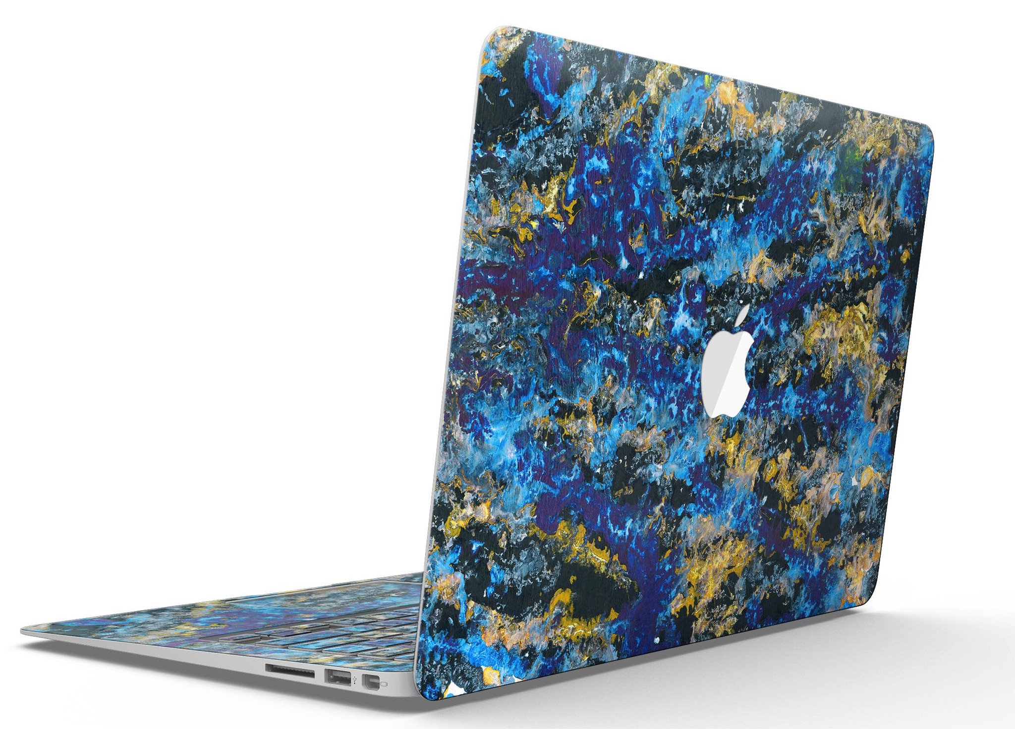 Abstract Blue Wet Paint skin kit for MacBook Air, showcasing vibrant colors and unique design.