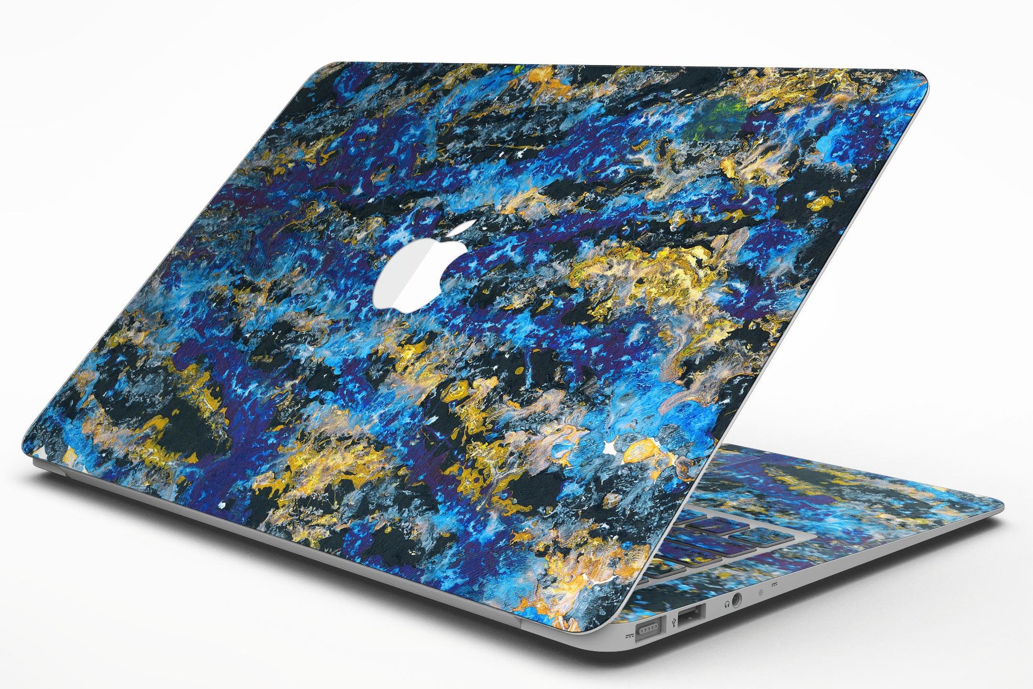 Abstract Blue Wet Paint skin kit for MacBook Air, showcasing vibrant colors and unique design.