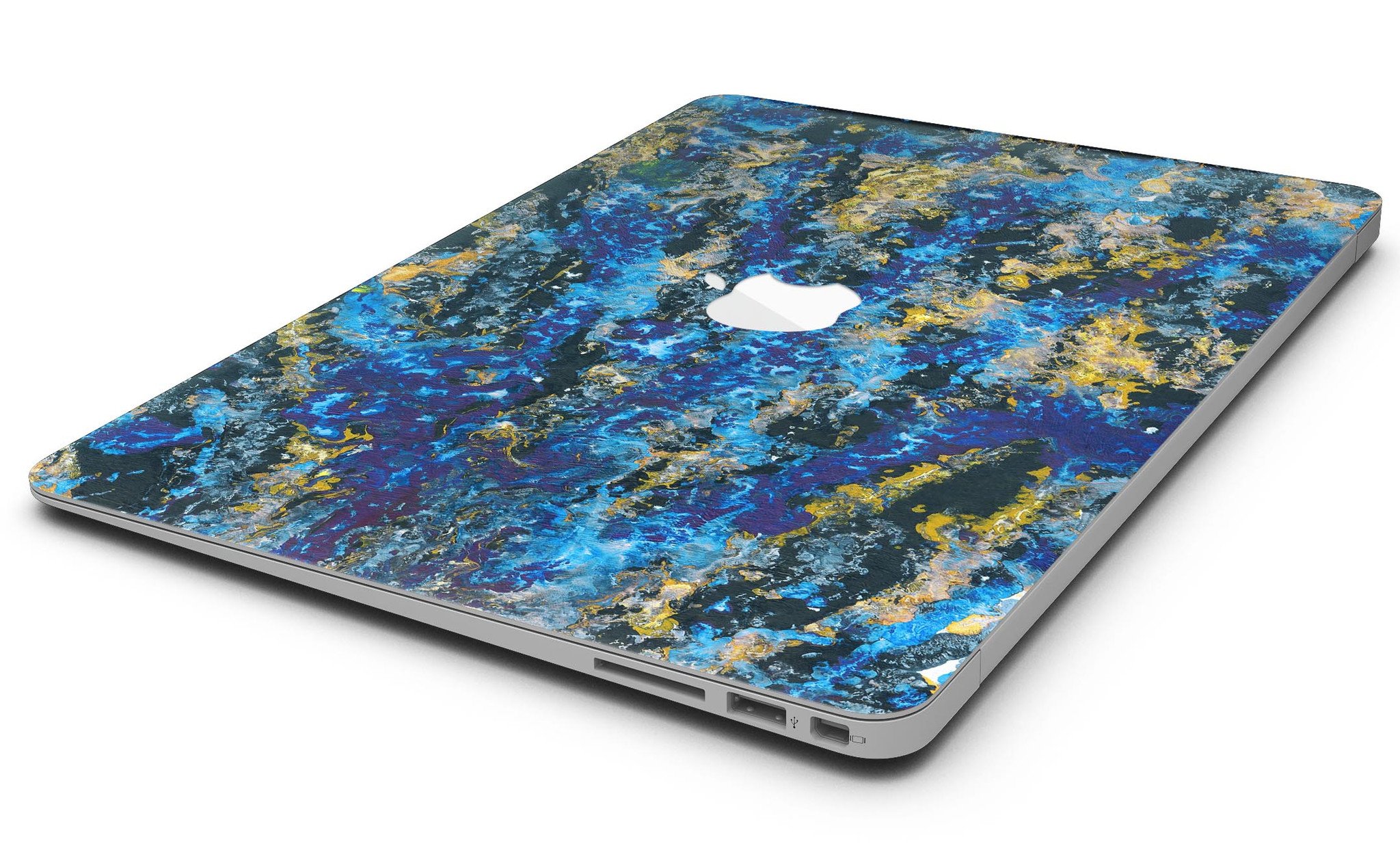 Abstract Blue Wet Paint skin kit for MacBook Air, showcasing vibrant colors and unique design.