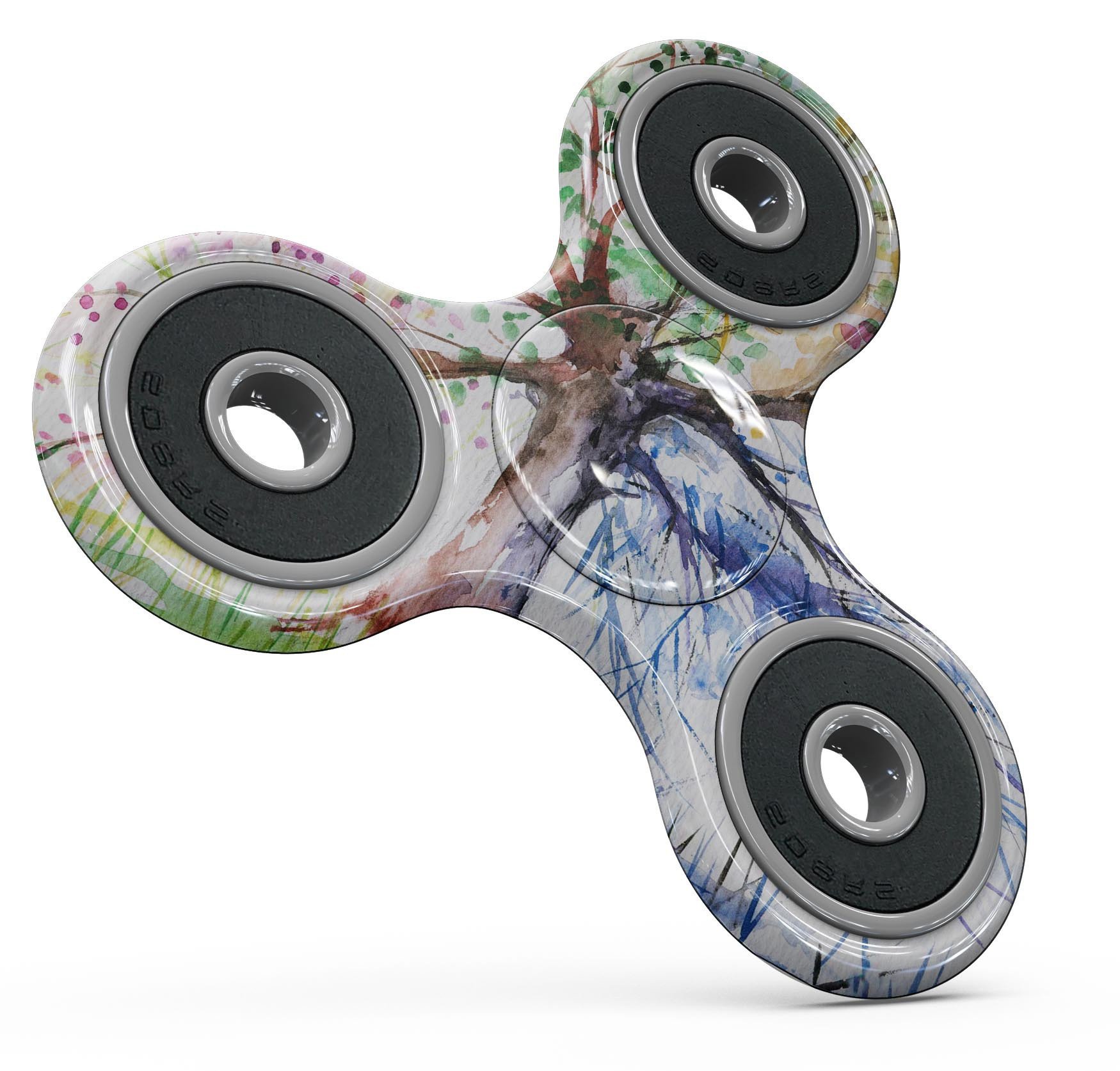 Abstract Colorful WaterColor Vivid Tree fidget spinner skin showcasing vibrant colors and artistic design.