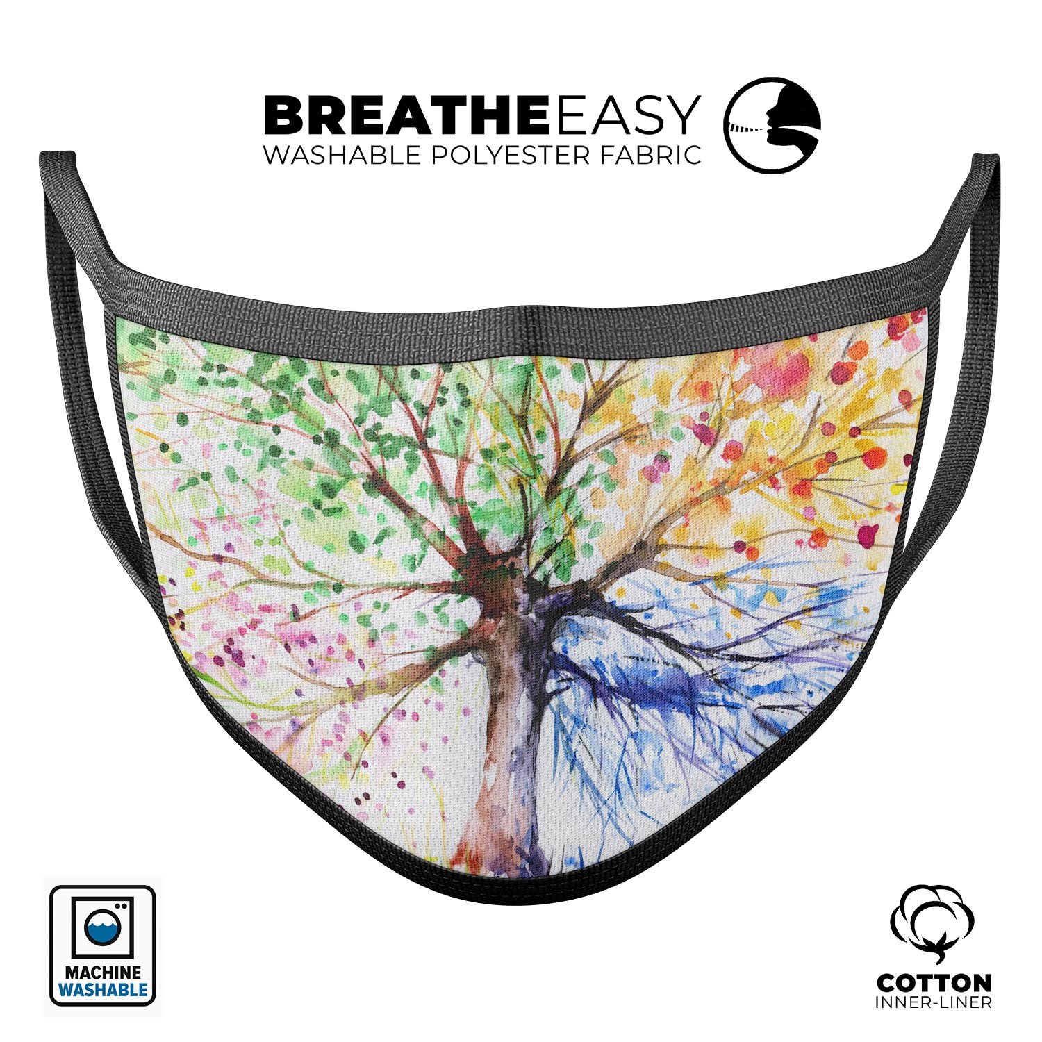 Abstract Colorful WaterColor Vivid Tree mouth cover, featuring a vibrant tree design on a comfortable cotton mask.